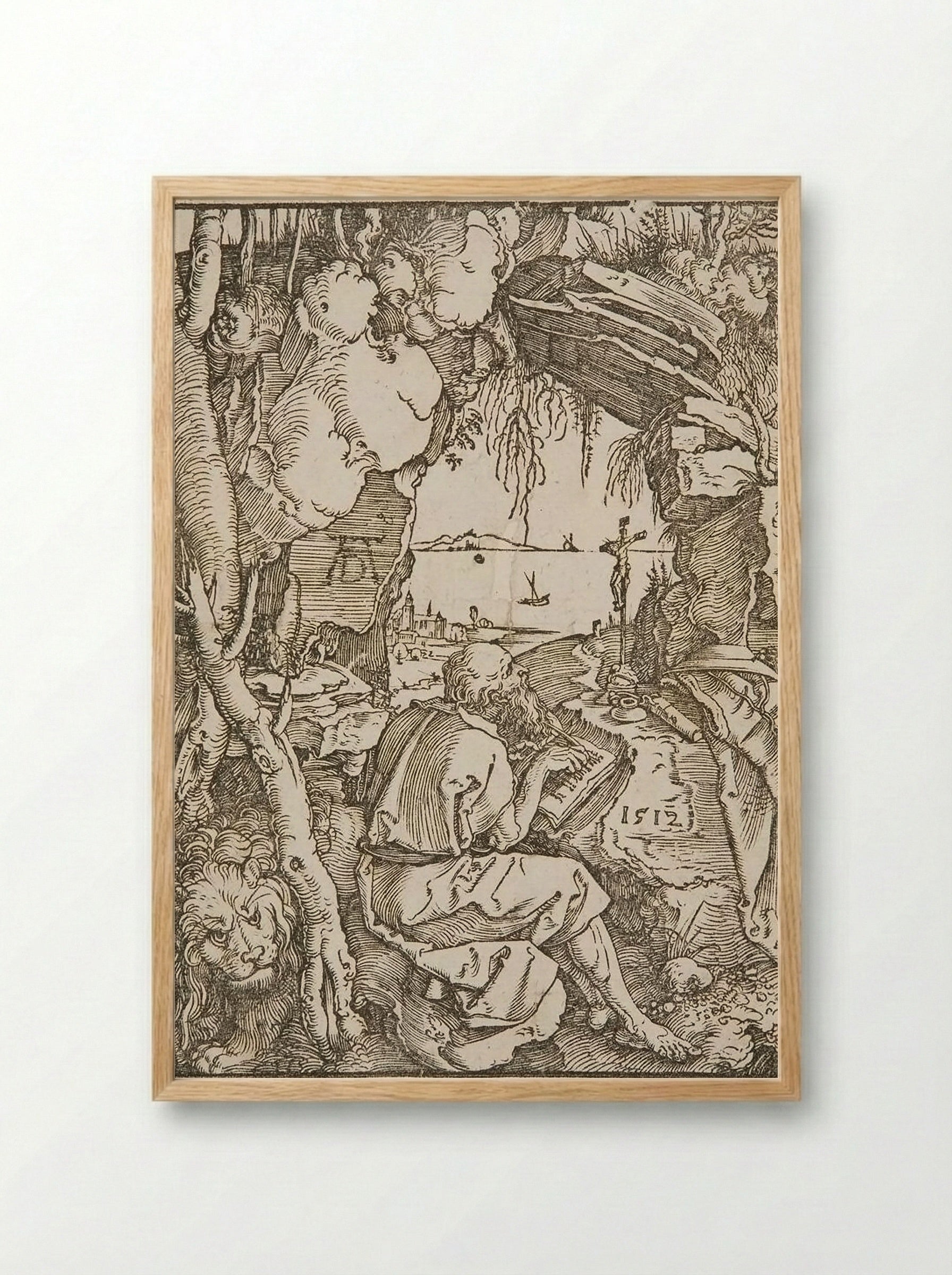 Saint Jerome in a Grotto - Albrecht Dürer - Framed Print Wood