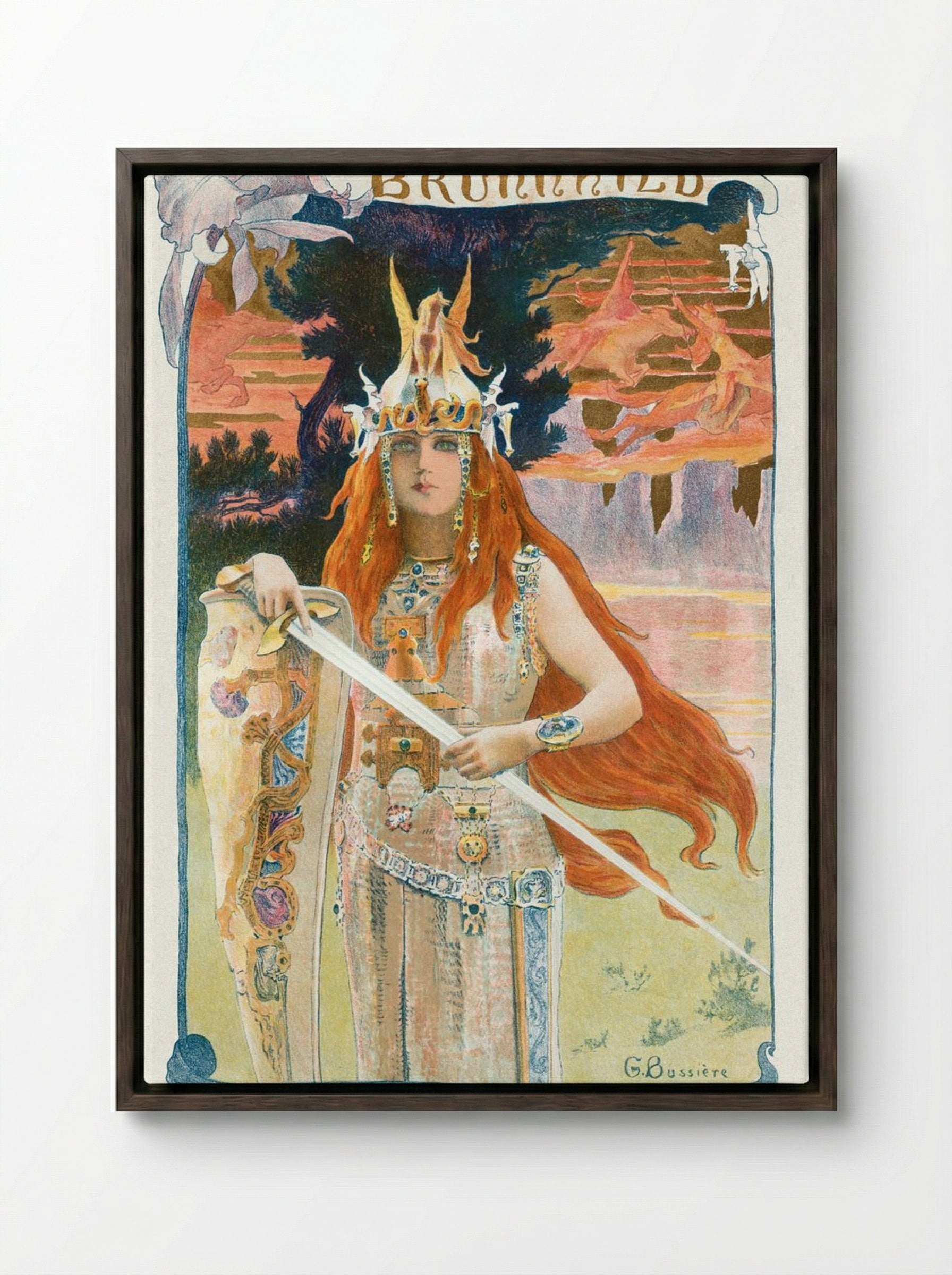 Brunnhild - Gaston Bussière - Framed Canvas Dark Wood