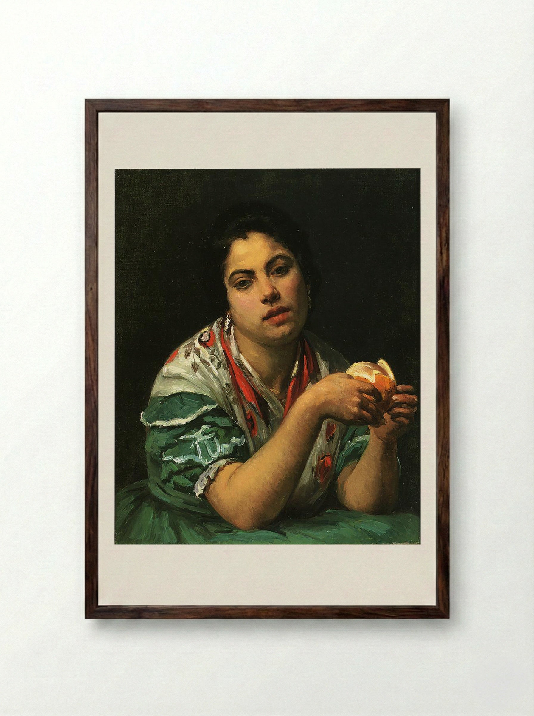Peasant Woman Peeling an Orange - Mary Cassatt - Framed Print Dark Wood