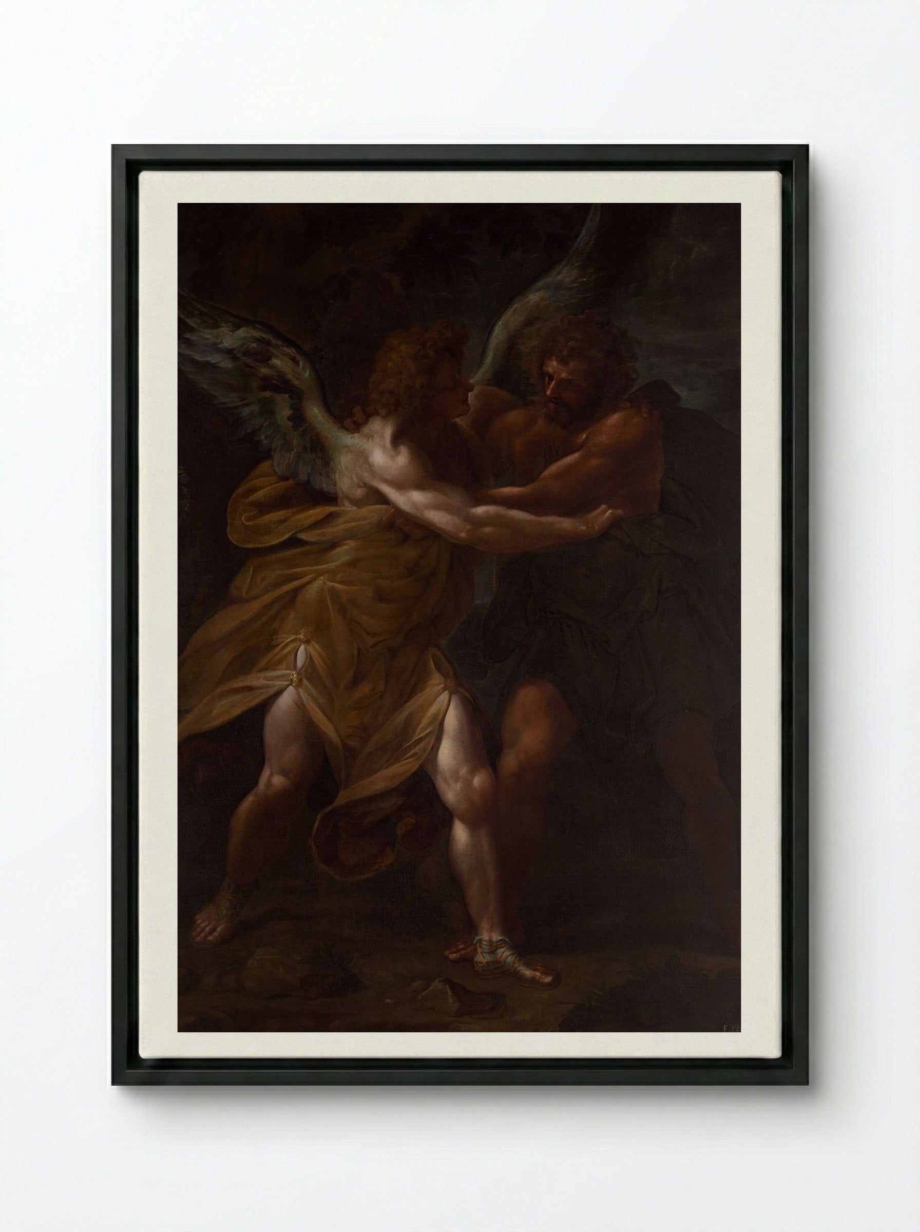 Jacob Wrestling with the Angel - Ferdinand Piloty - Framed Canvas Black