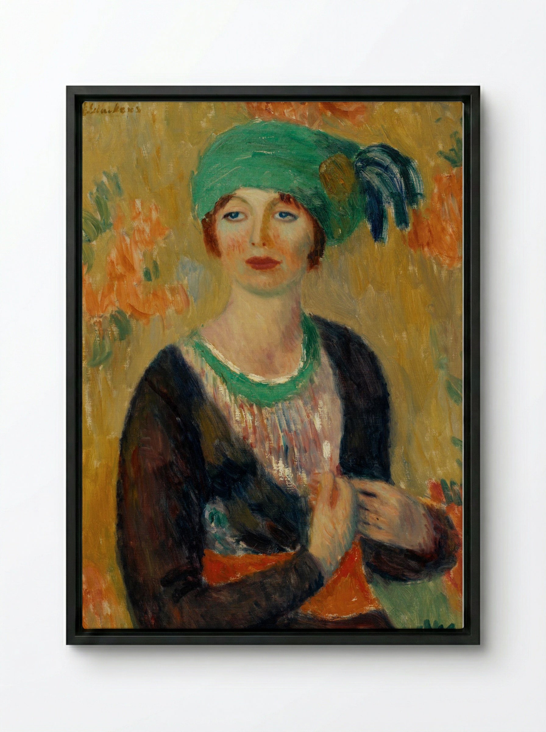 Girl in Green Turban - William James Glackens - Framed Canvas Black