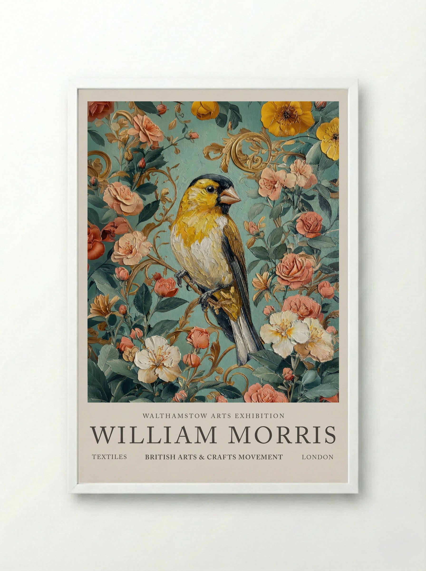 Goldfinch Glow - William Morris - Framed Print White