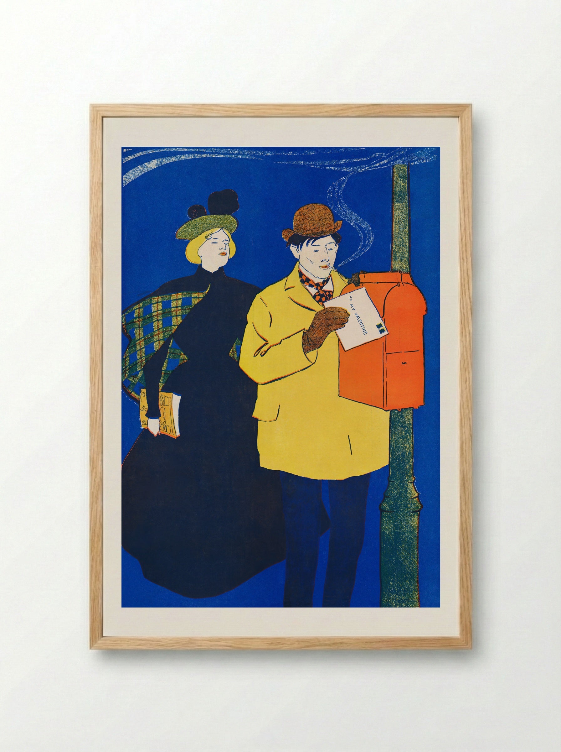 Man and Woman Sending Letter - Edward Penfield - Framed Print Wood