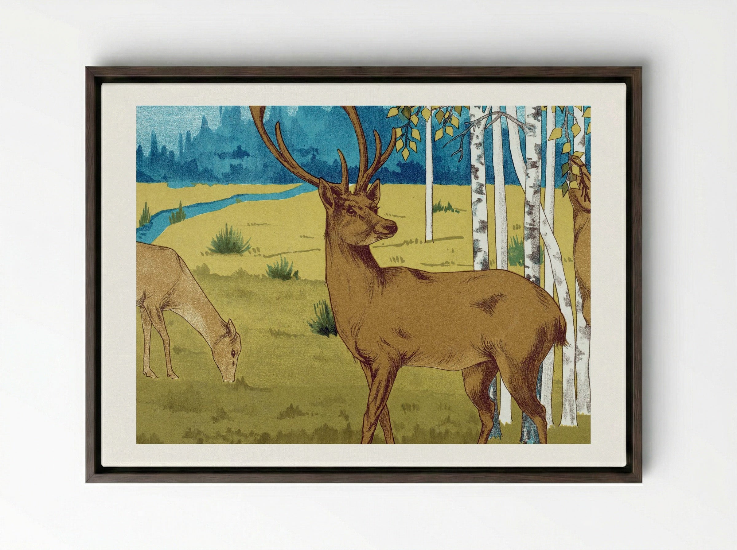 Cerfs (Deer) from L'animal dans la décoration - Maurice Pillard Verneuil - Framed Canvas Dark Wood