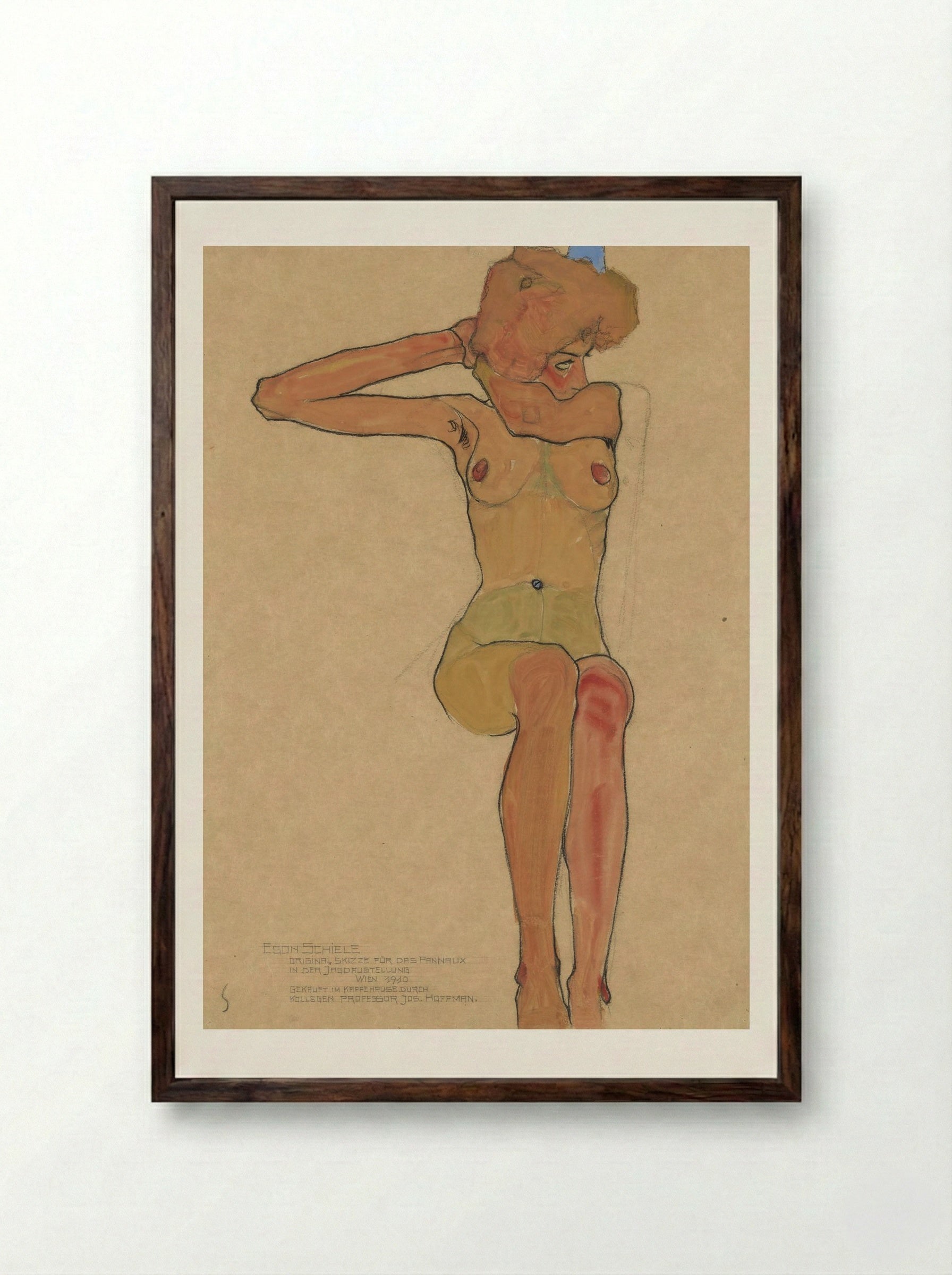 Mädchenakt Gertrude (Seated Nude) - Egon Schiele - Framed Print Dark Wood