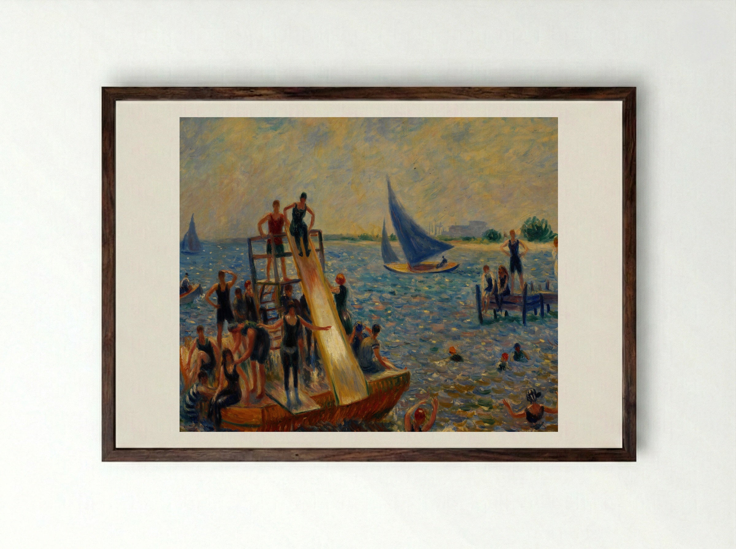 The Raft - William James Glackens - Framed Print Dark Wood