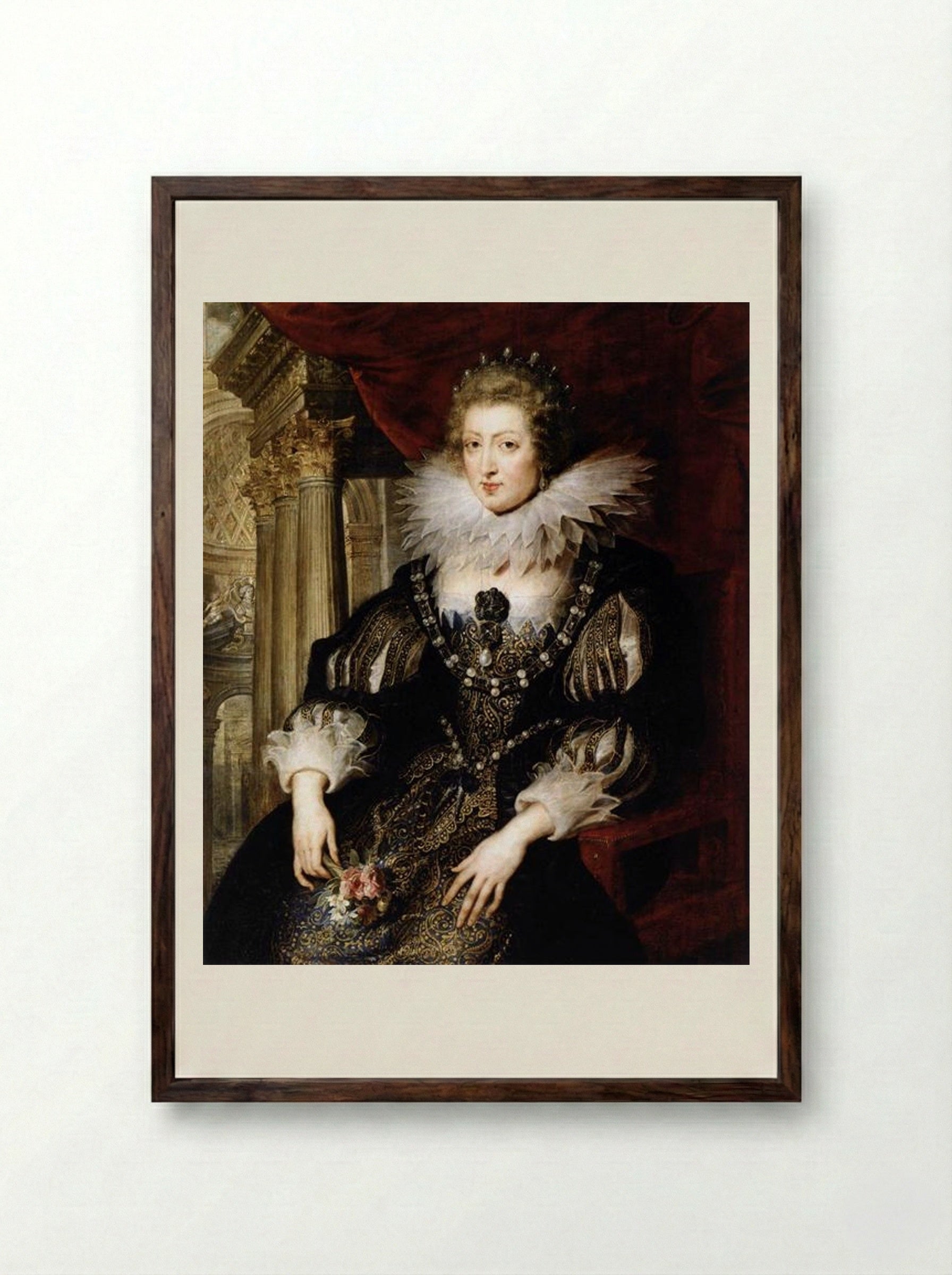 Portrait of Anne of Austria - Peter Paul Rubens - Framed Print Dark Wood