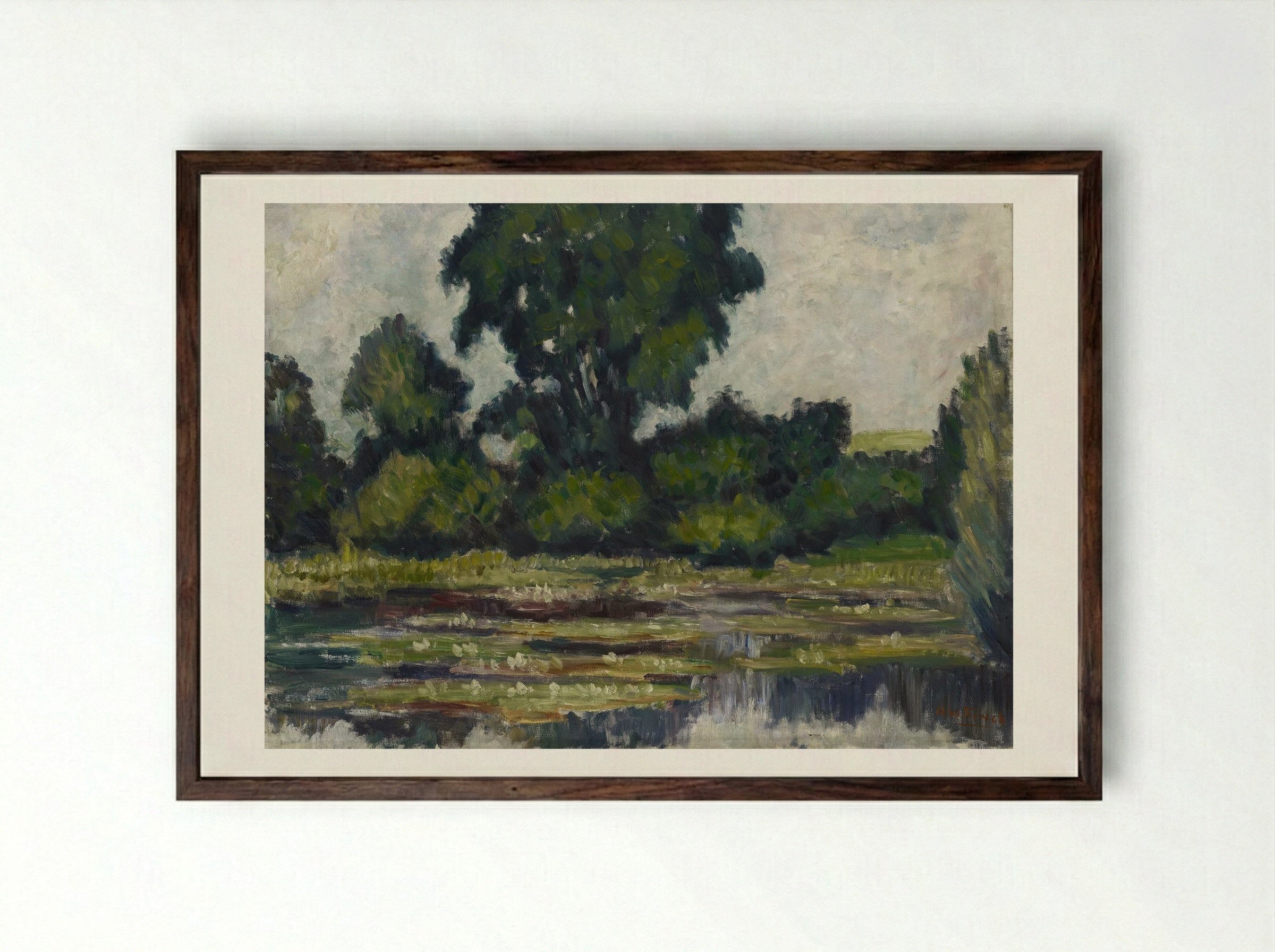 Lumpeita (Water Lilies) - Alfred William Finch - Framed Print Dark Wood