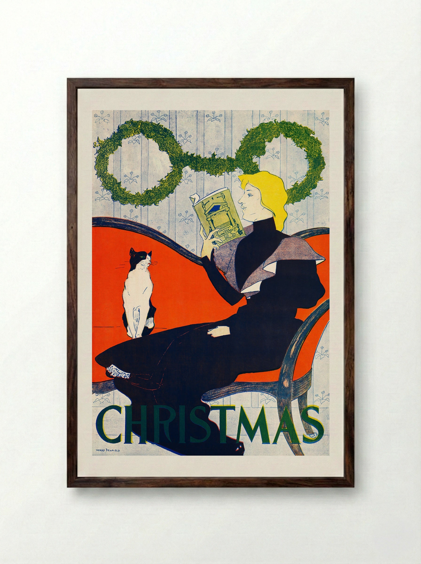 Vintage Christmas - Edward Penfield - Framed Print Dark Wood