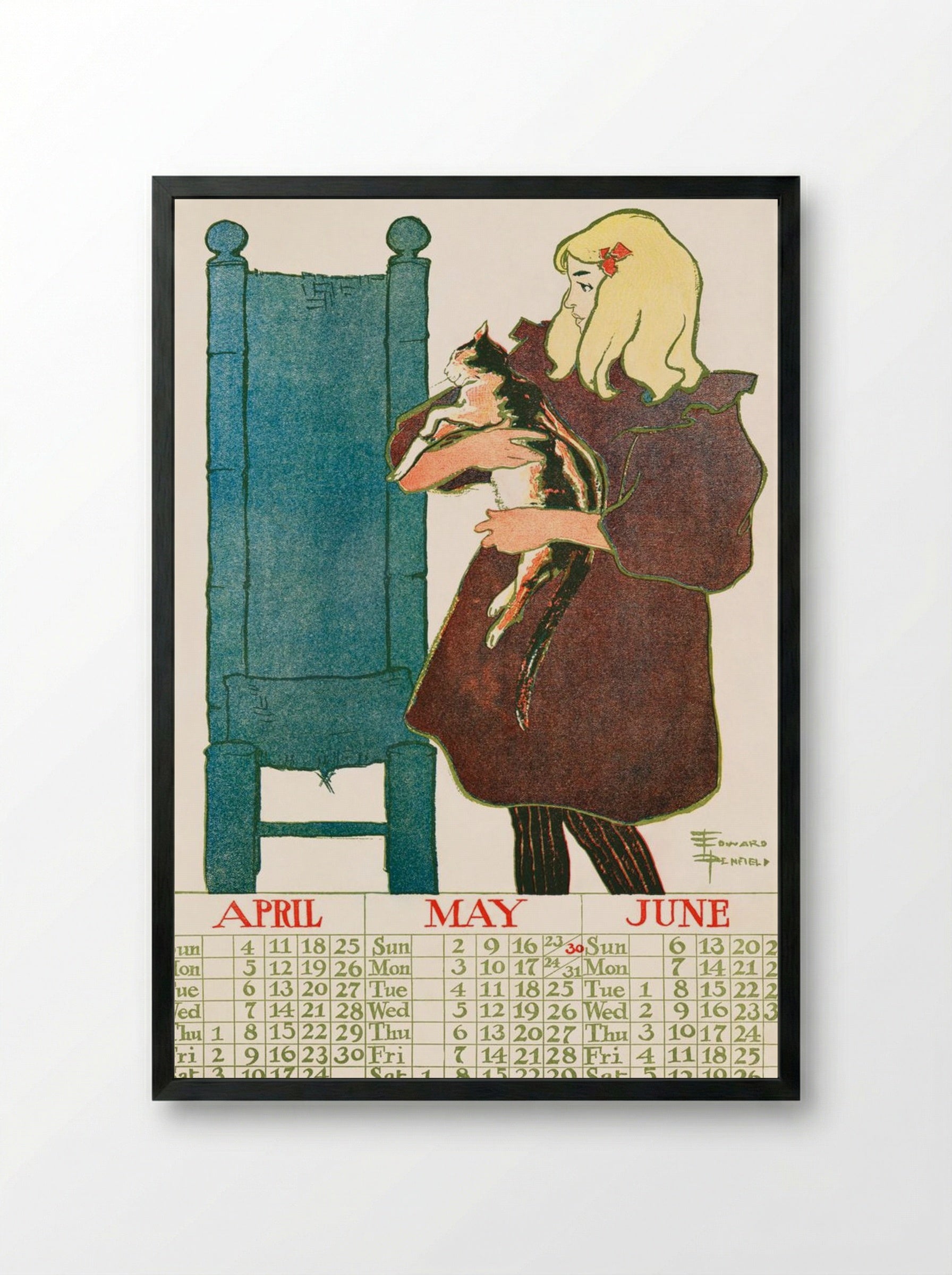Vintage Calendar, 1897 - Edward Penfield - Framed Print Black