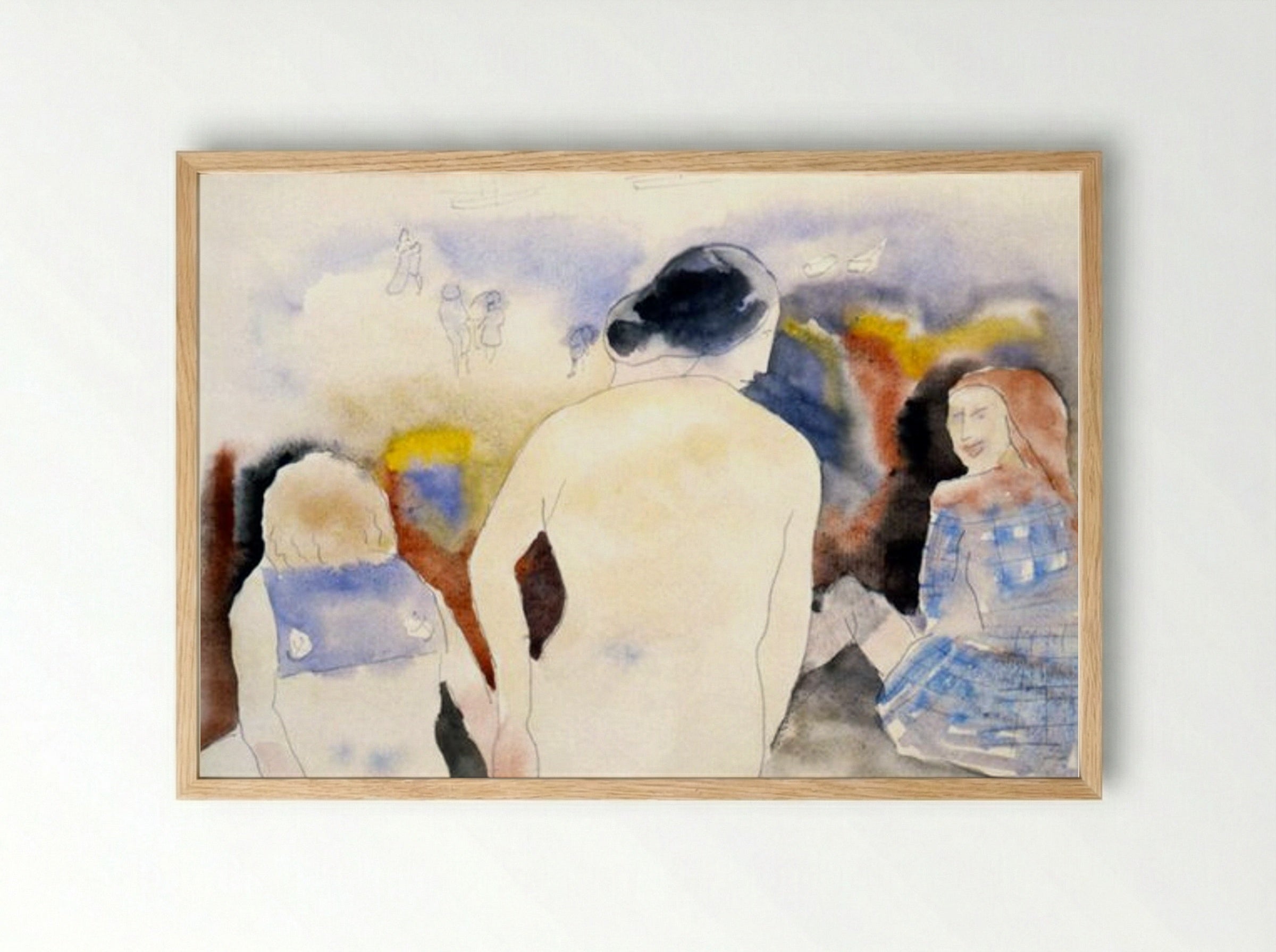 Woman with Black Hair and Two Children - Charles Demuth - Framed Print Wood
