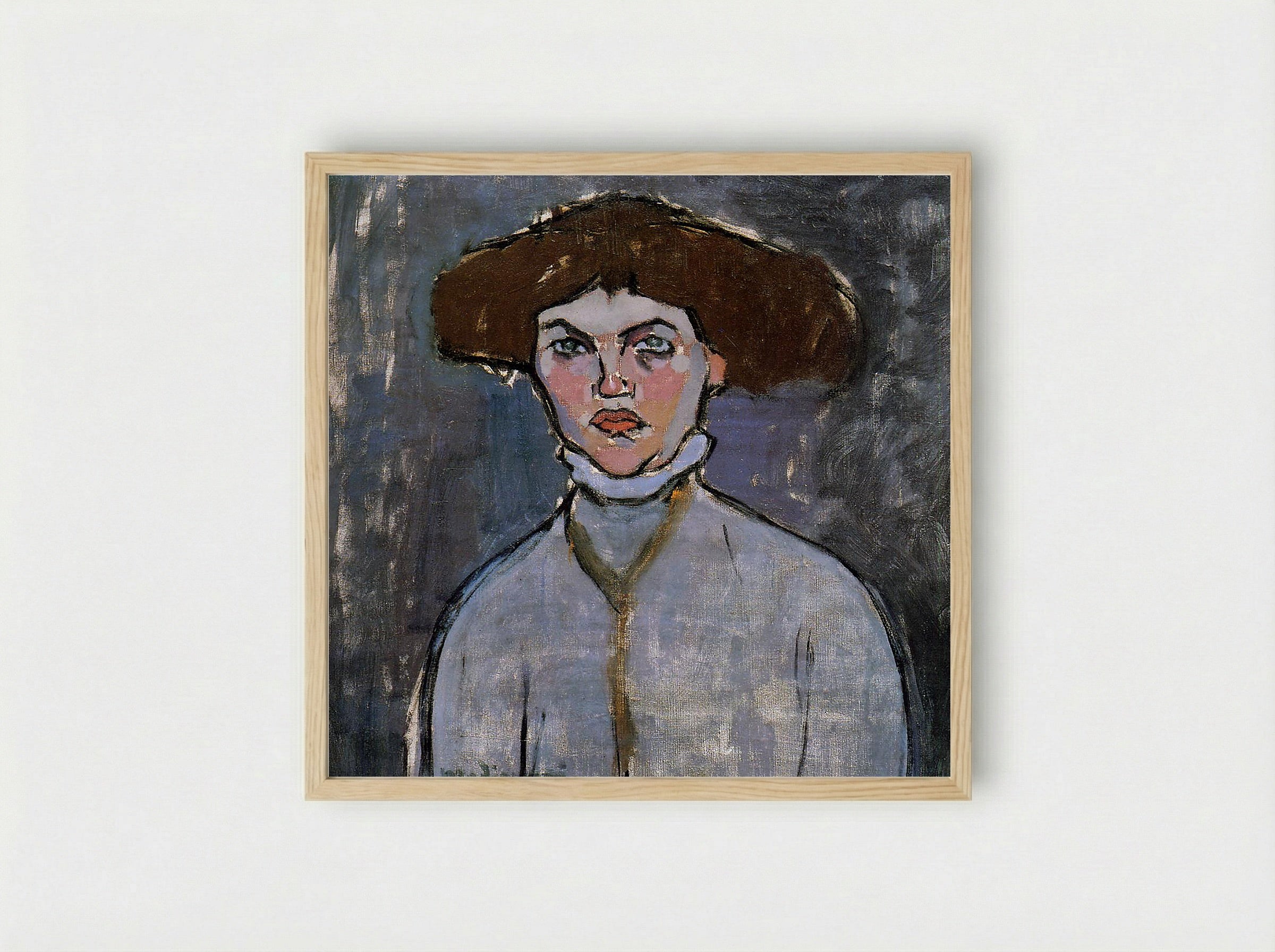 Head of a Young Woman - Amedeo Modigliani - Framed Print Wood
