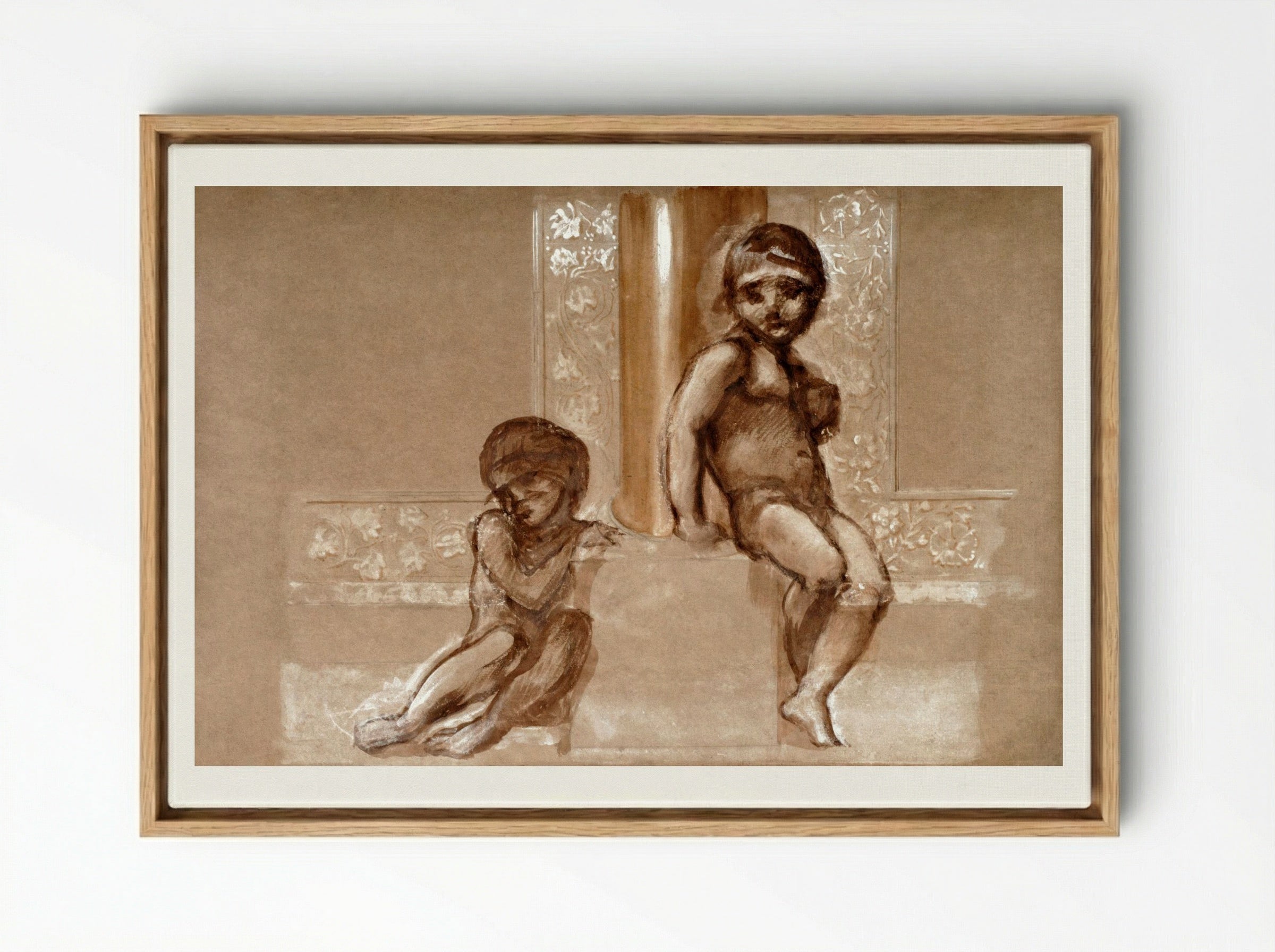 Study of Two Putti for 'The Troy Triptych' - Edward Burne-Jones - Framed Canvas Wood