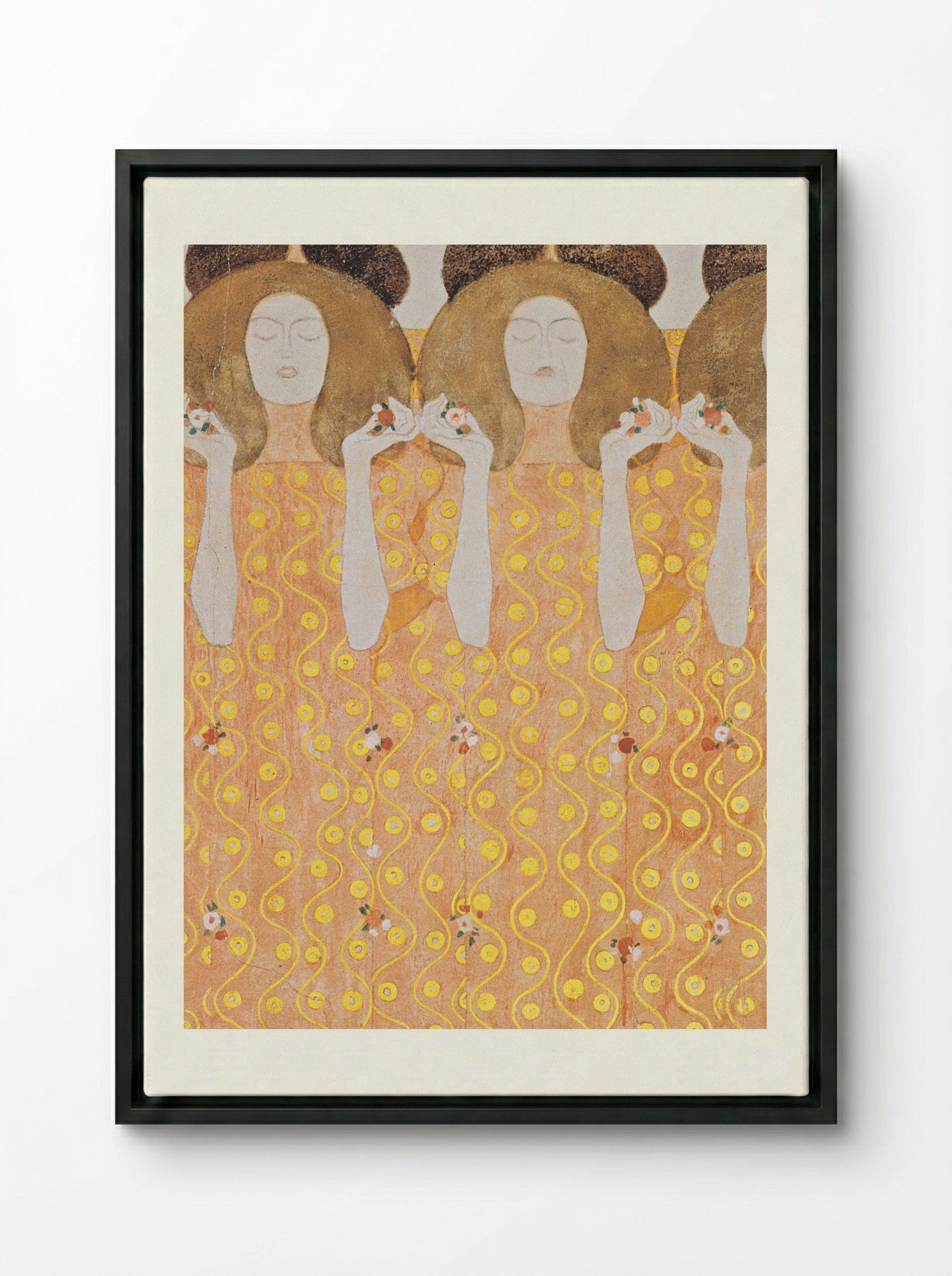 Detail from Beethoven Frieze: The Yearning for Happiness of Mankind - Gustav Klimt - Framed Canvas Black