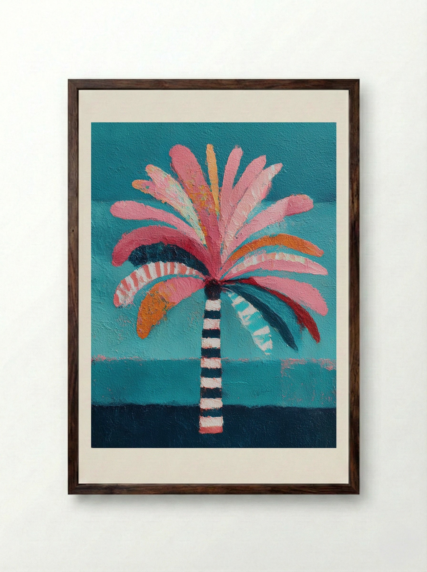 Electric Tropic Palm Pop Art Print - Framed Print Dark Wood