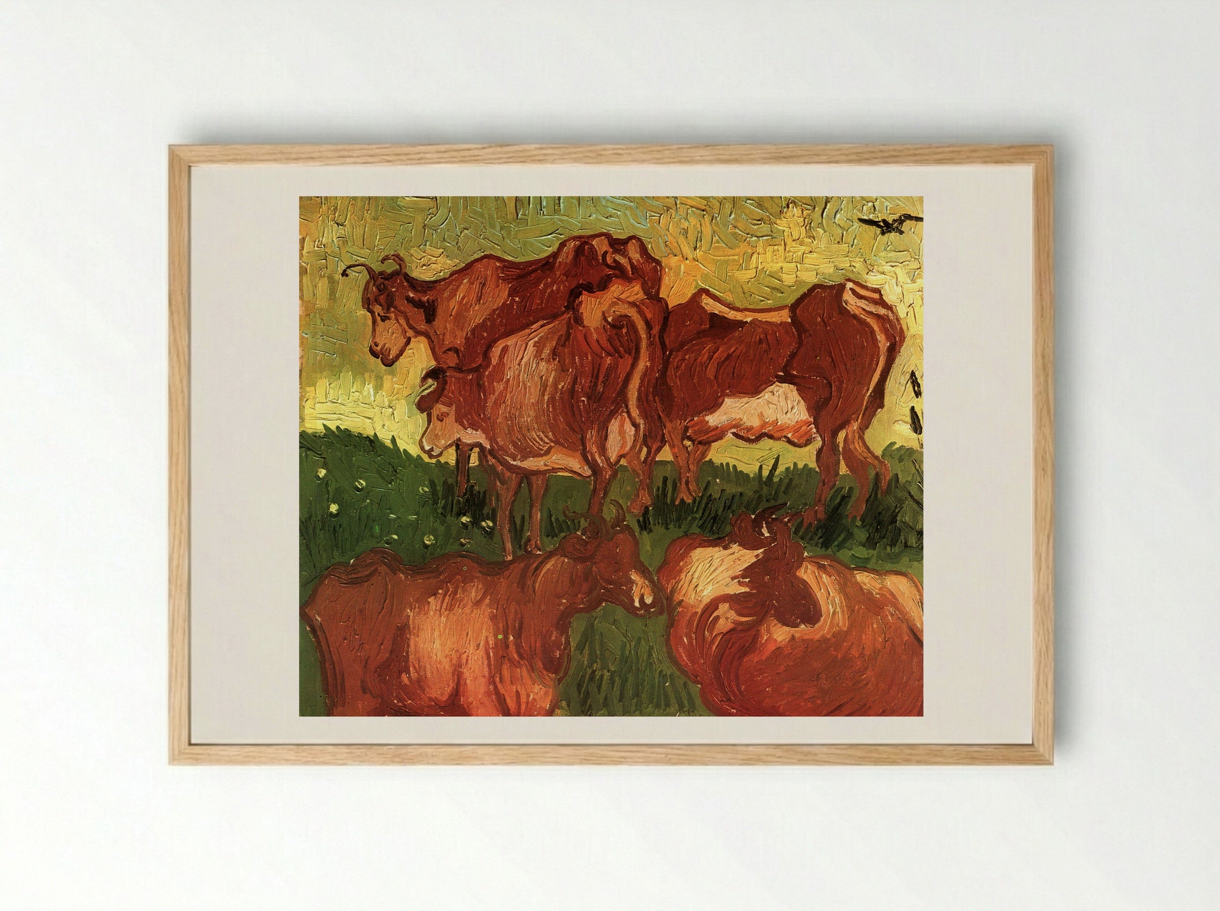 Cows in a Meadow - Vincent van Gogh - Framed Print Wood