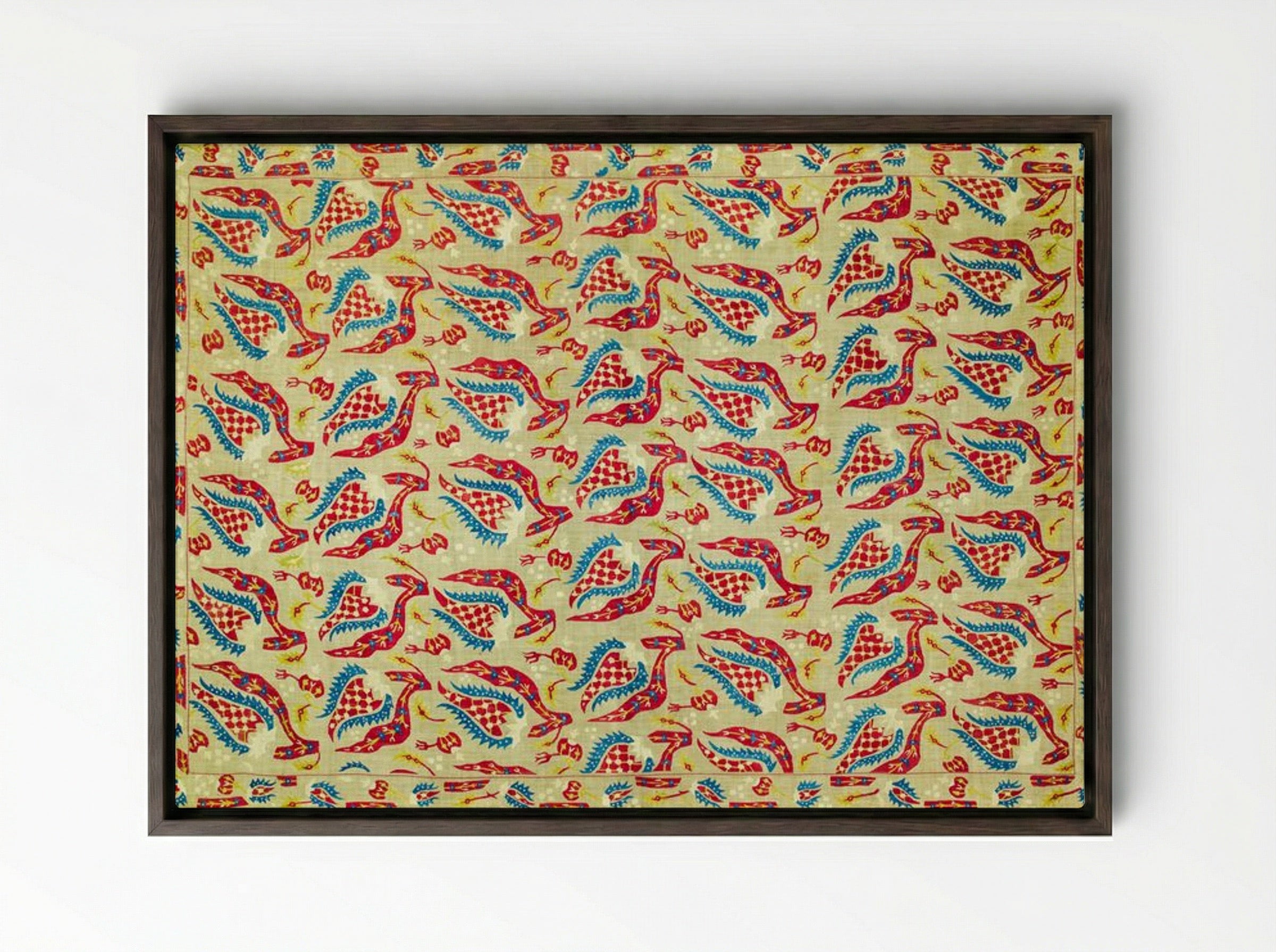 Turkish Bed Cover Pattern with Flowers and Leaves - William Morris - Framed Canvas Dark Wood