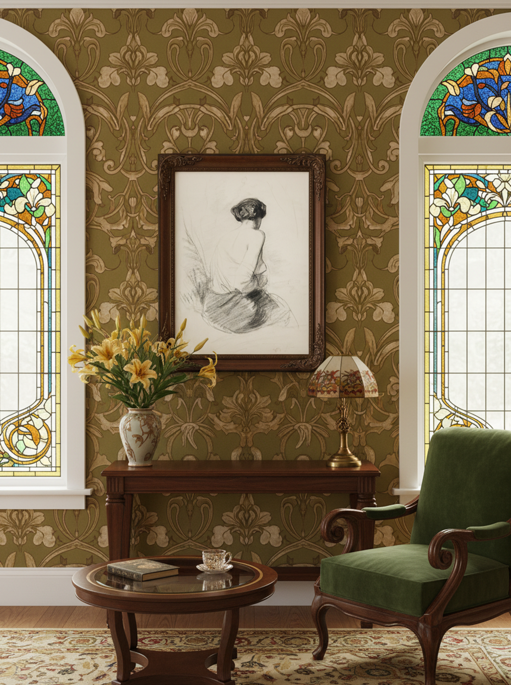 Ornate Woman with Headpiece - Art Nouveau Style Print - Lifestyle