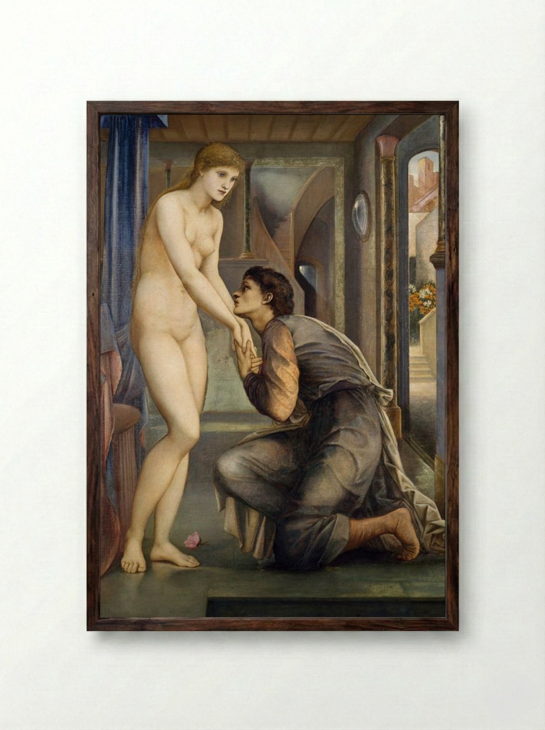 Pygmalion and the Image - The Soul Attains - Edward Burne-Jones - Framed Print Dark Wood