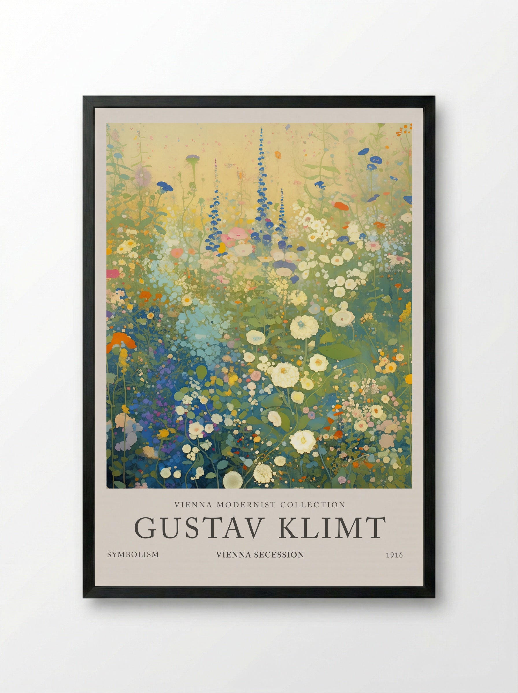 Blue Harmony Garden - Gustav Klimt - Framed Print Black