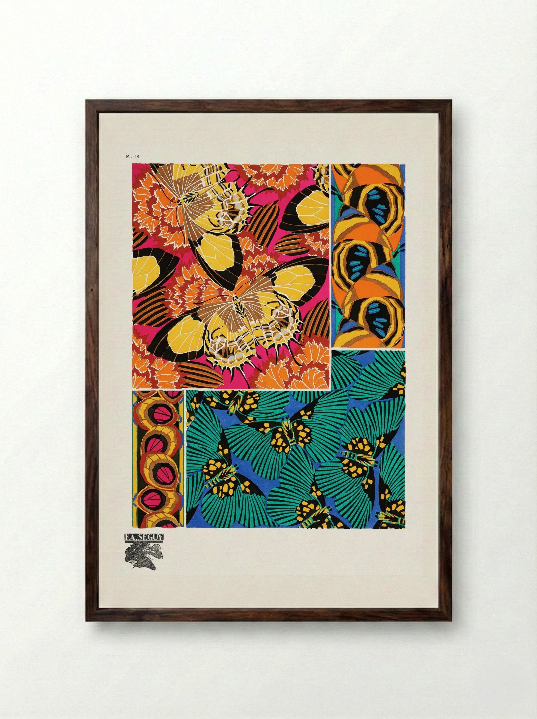 Papillons, Plate 18 (Butterfly Pattern) - Émile-Allain Séguy - Framed Print Dark Wood