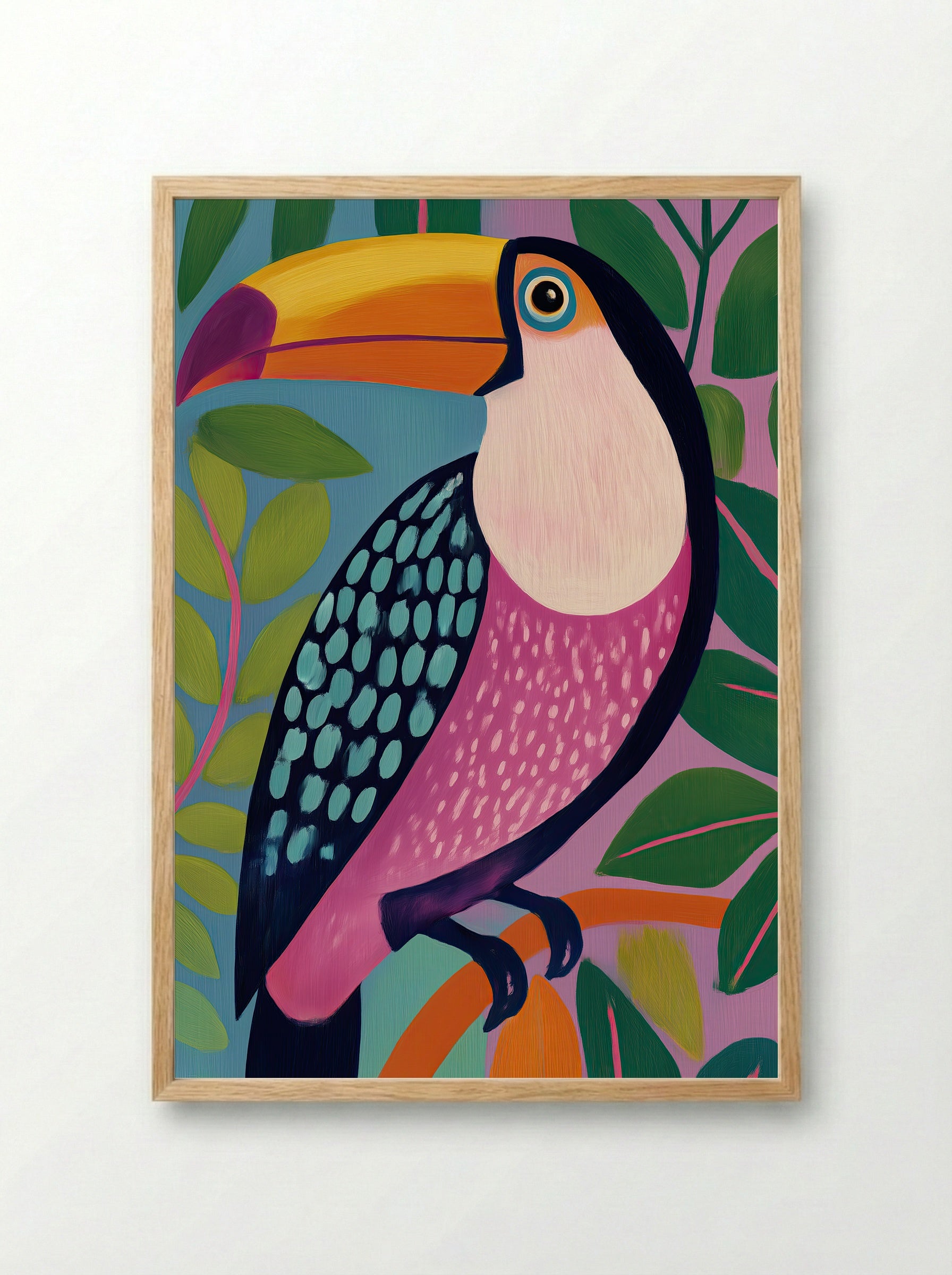 Tropical Toucan Colour Burst Art Print - Framed Print Wood