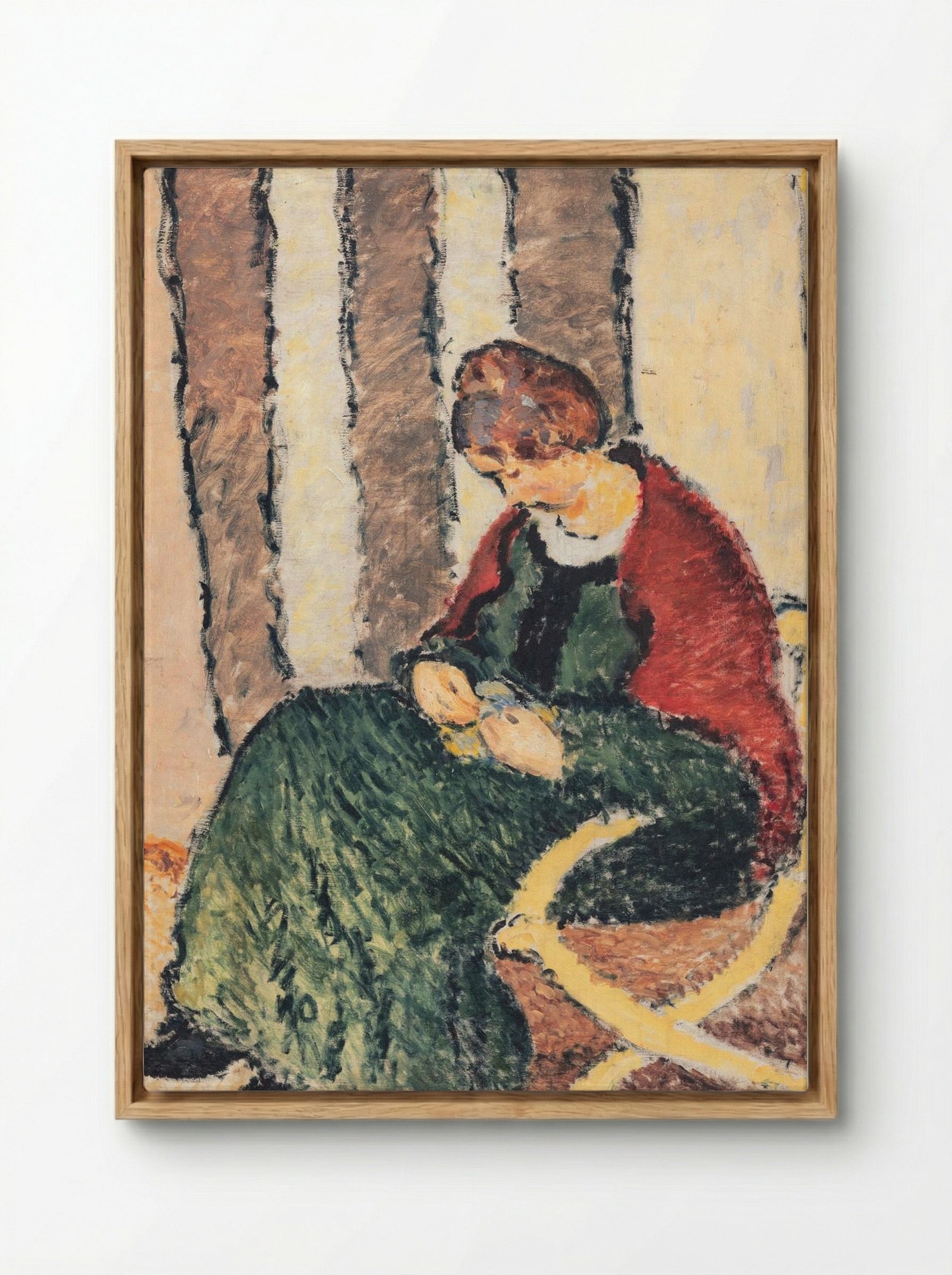 Anna Giersing, the Artist's Sister (Lady with Red Shawl) - Harald Giersing - Framed Canvas Wood