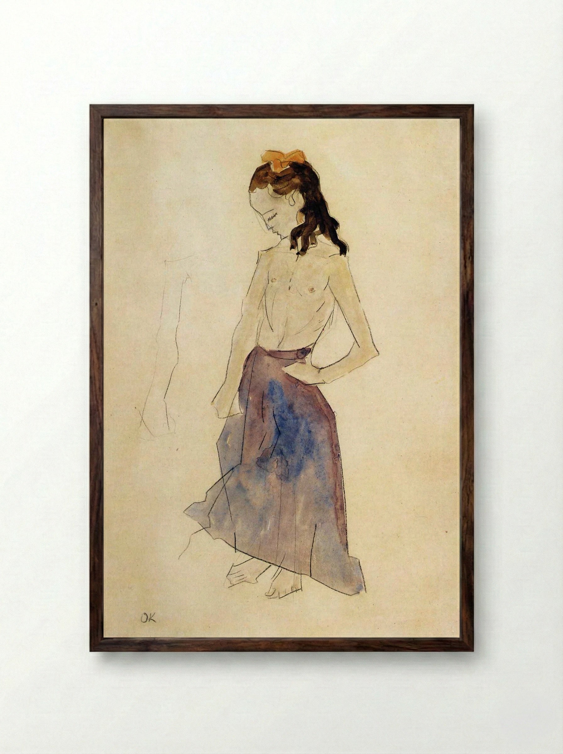 Girl with a Yellow Headband - Egon Schiele - Framed Print Dark Wood