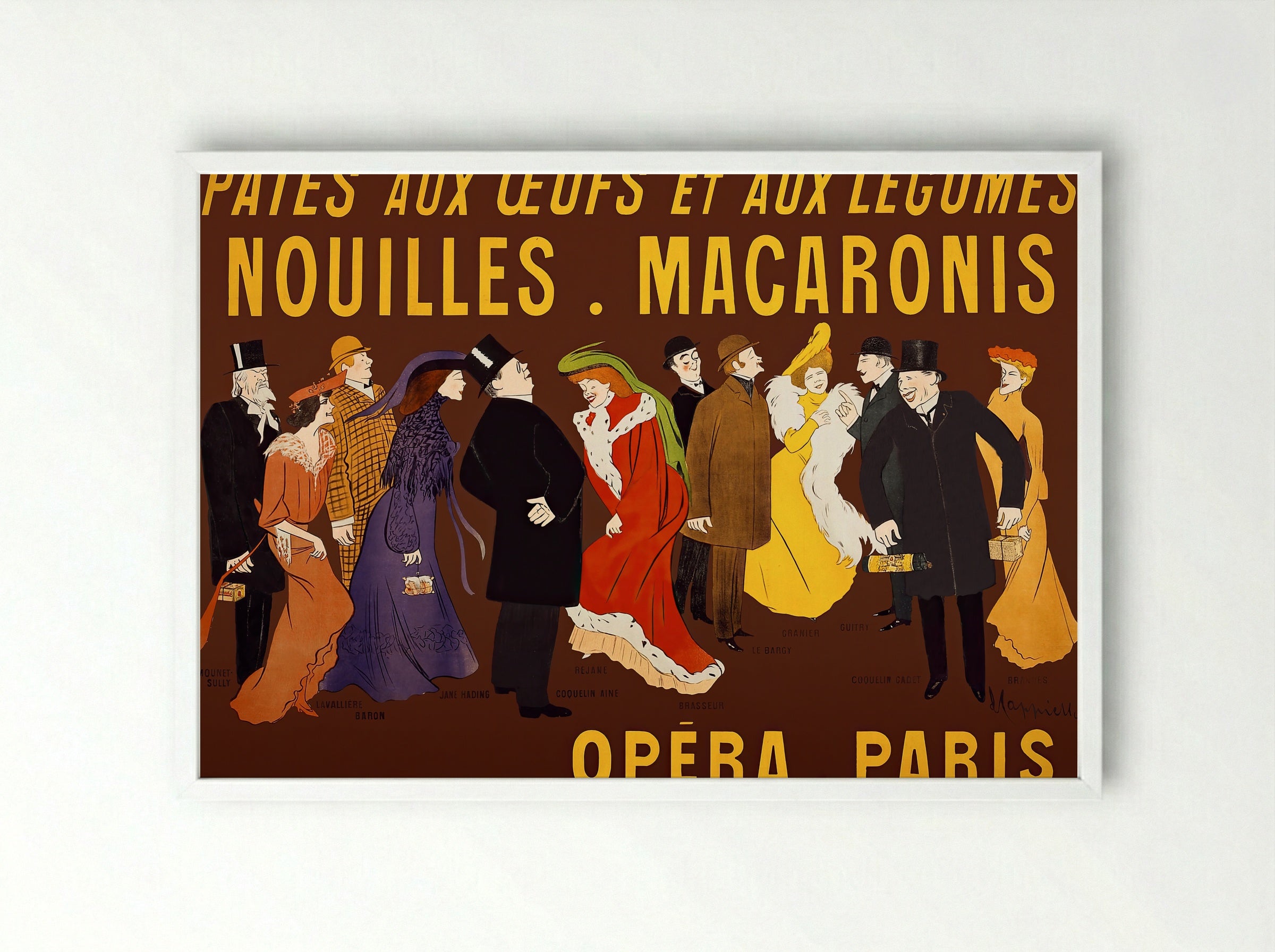 Célébrités tenant des paquets de pâtes (Opera, Paris) - Leonetto Cappiello - Framed Print White