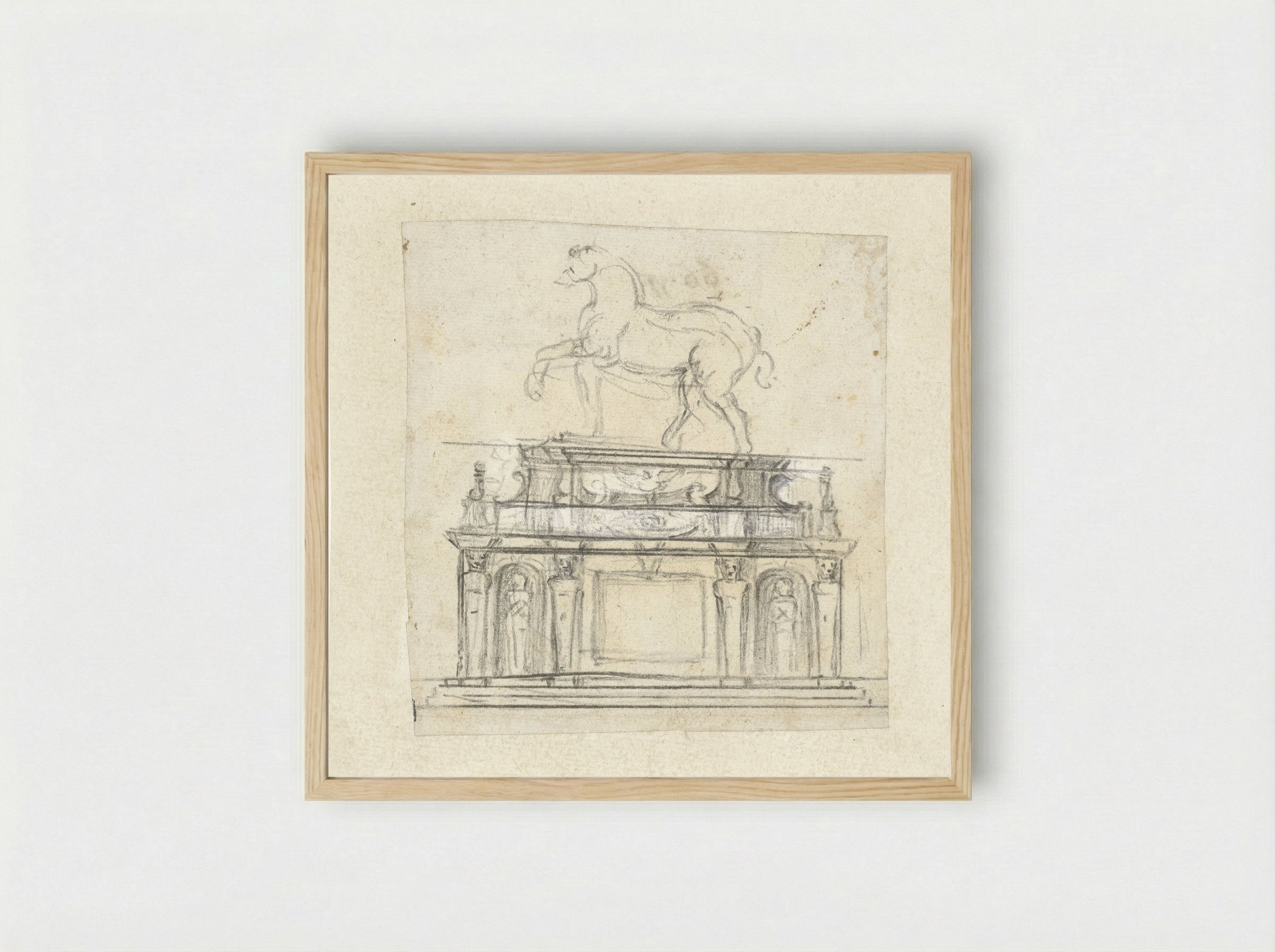 Design for an Equestrian Statue of Henry II of France - Michelangelo - Framed Print Wood