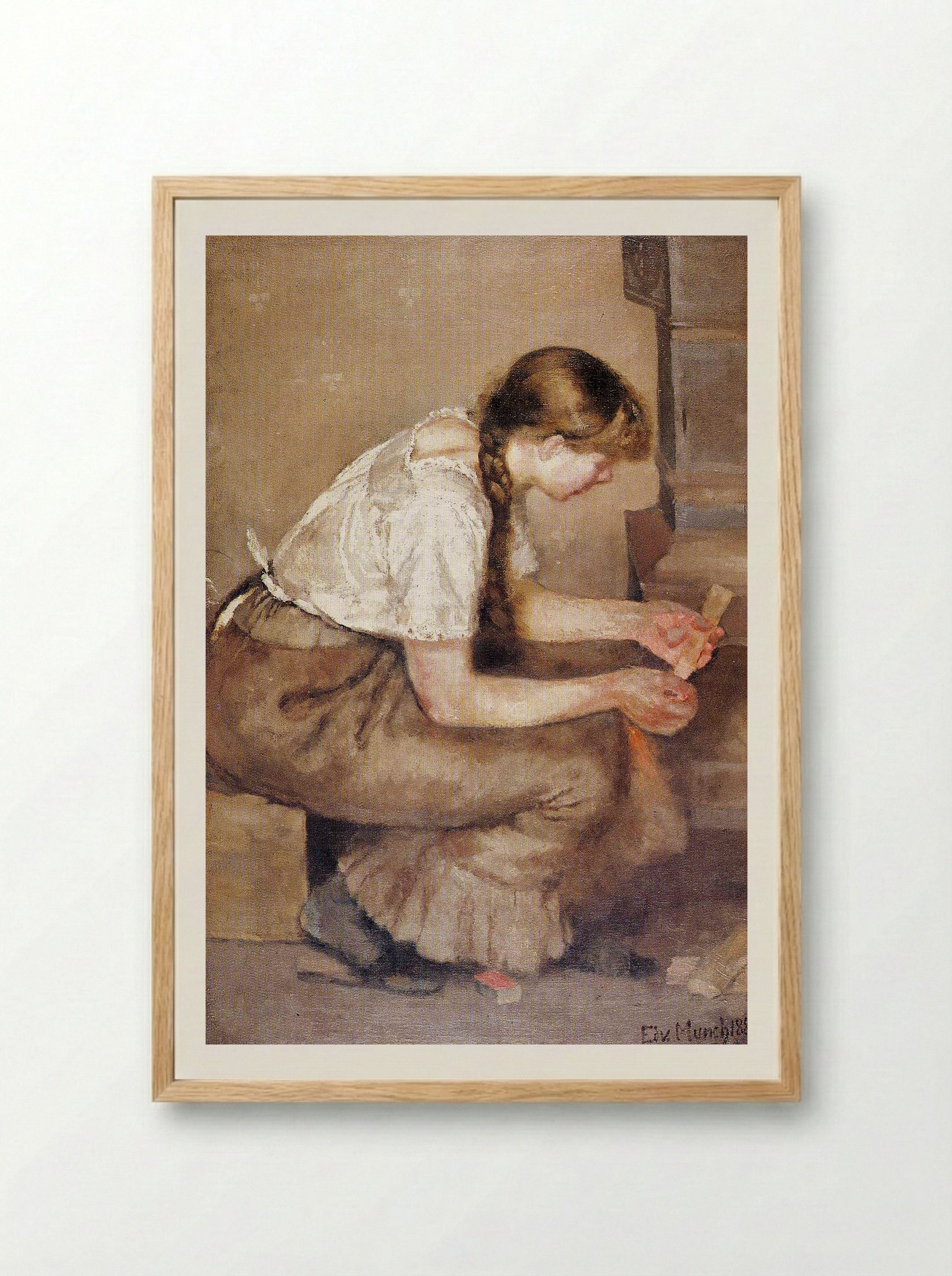 Girl Kindling a Stove - Edvard Munch - Framed Print Wood