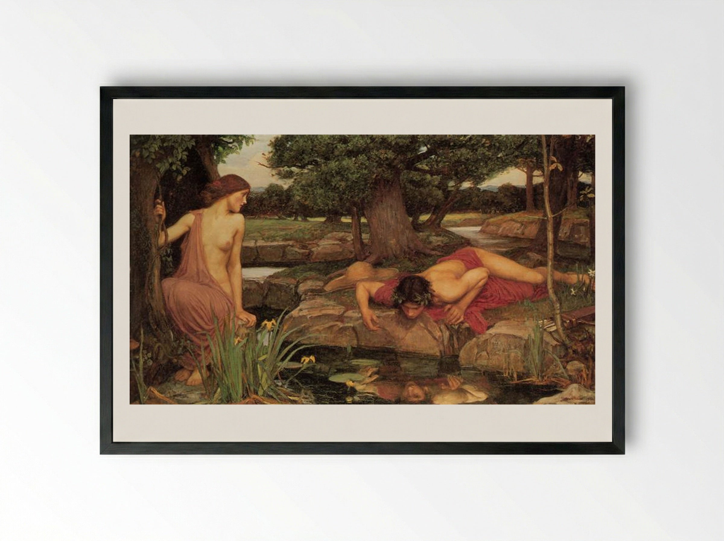 Narcissus - John William Waterhouse - Framed Print Black