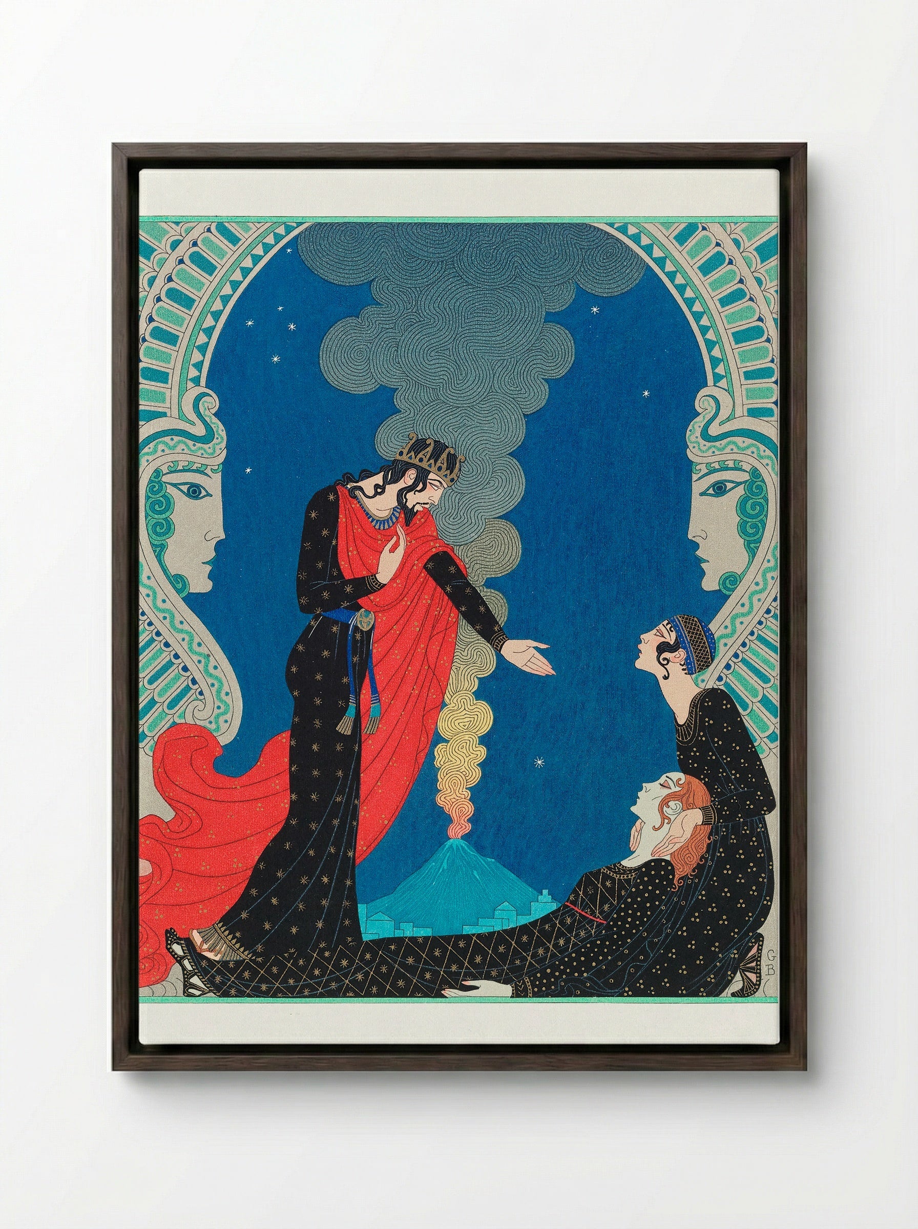 Empedocles and Panthea - George Barbier - Framed Canvas Dark Wood