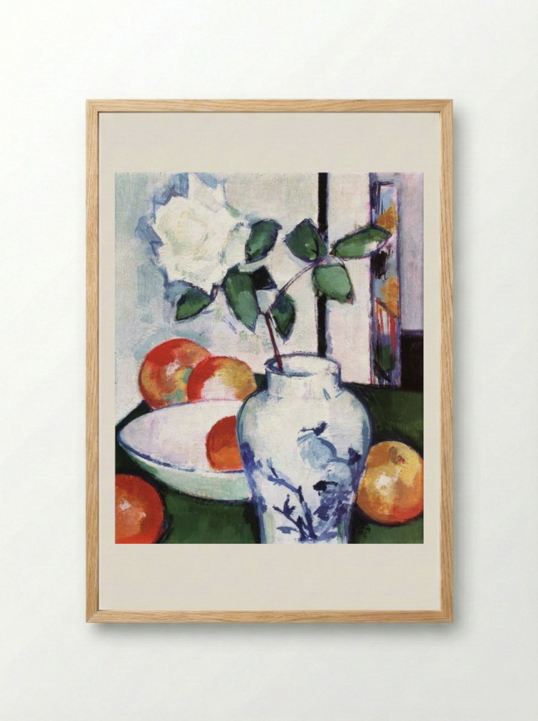 Still Life. Apples and a White Rose in an Oriental Vase - Samuel Peploe - Framed Print Wood