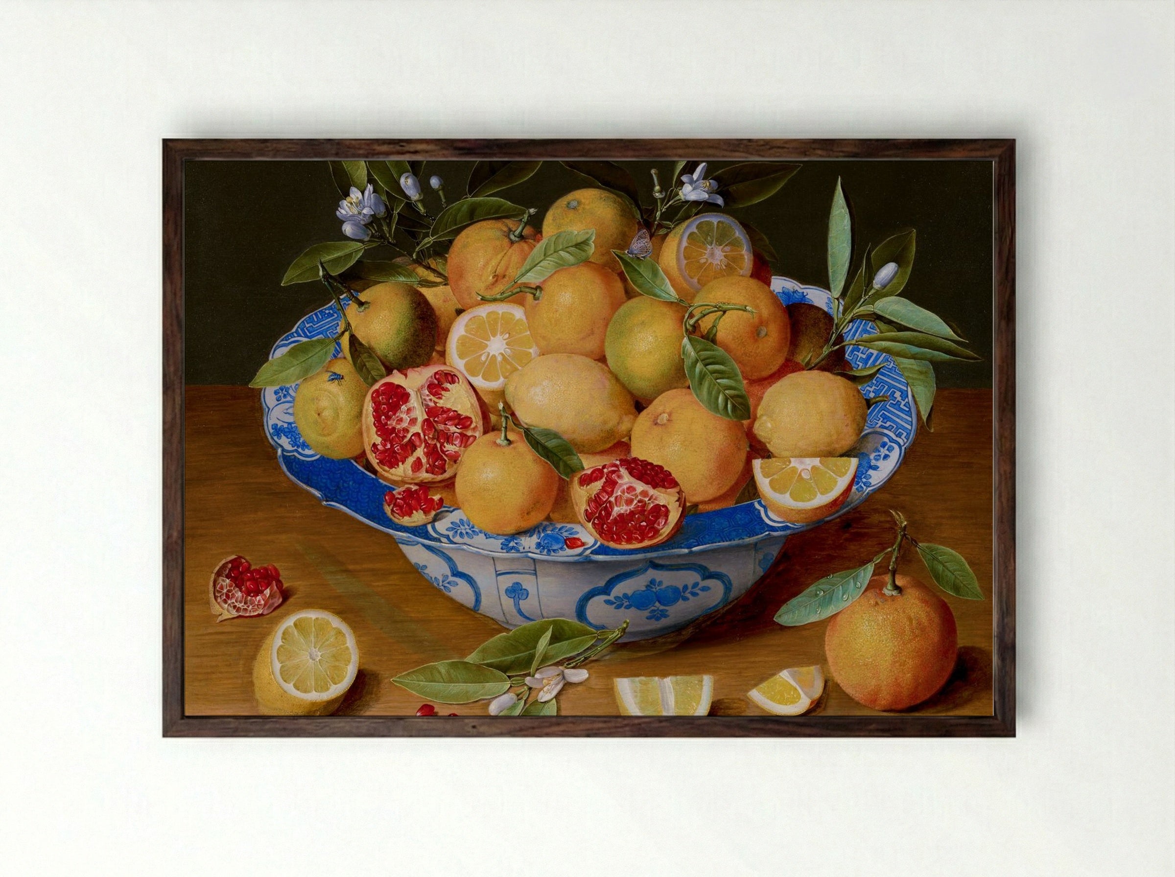 Still Life with Lemons, Oranges, and a Pomegranate - Jacob van Hulsdonck - Framed Print Dark Wood