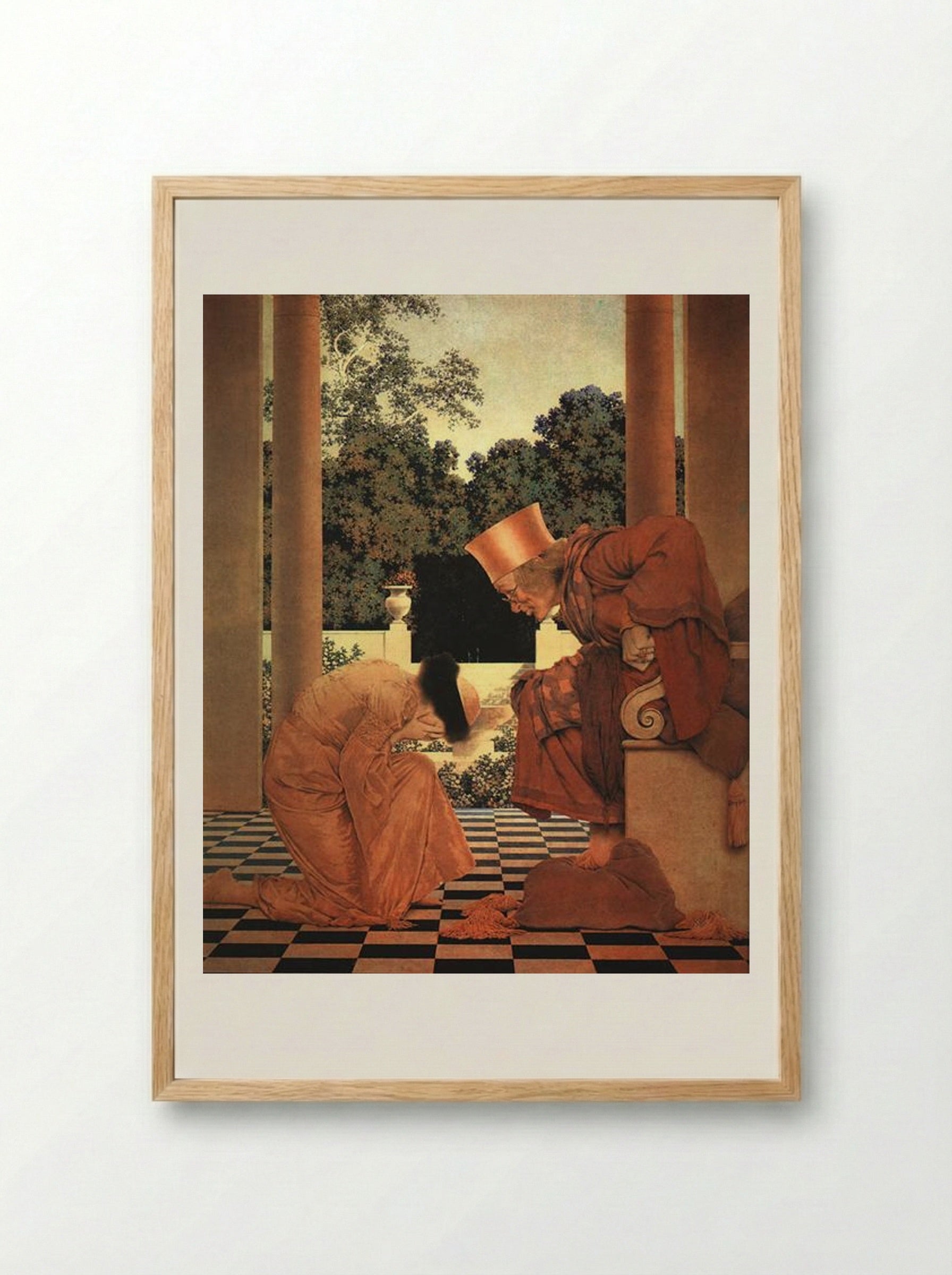 Lady Ursula Kneeling before Pompdebile (from The Knave of Hearts) - Maxfield Parrish - Framed Print Wood