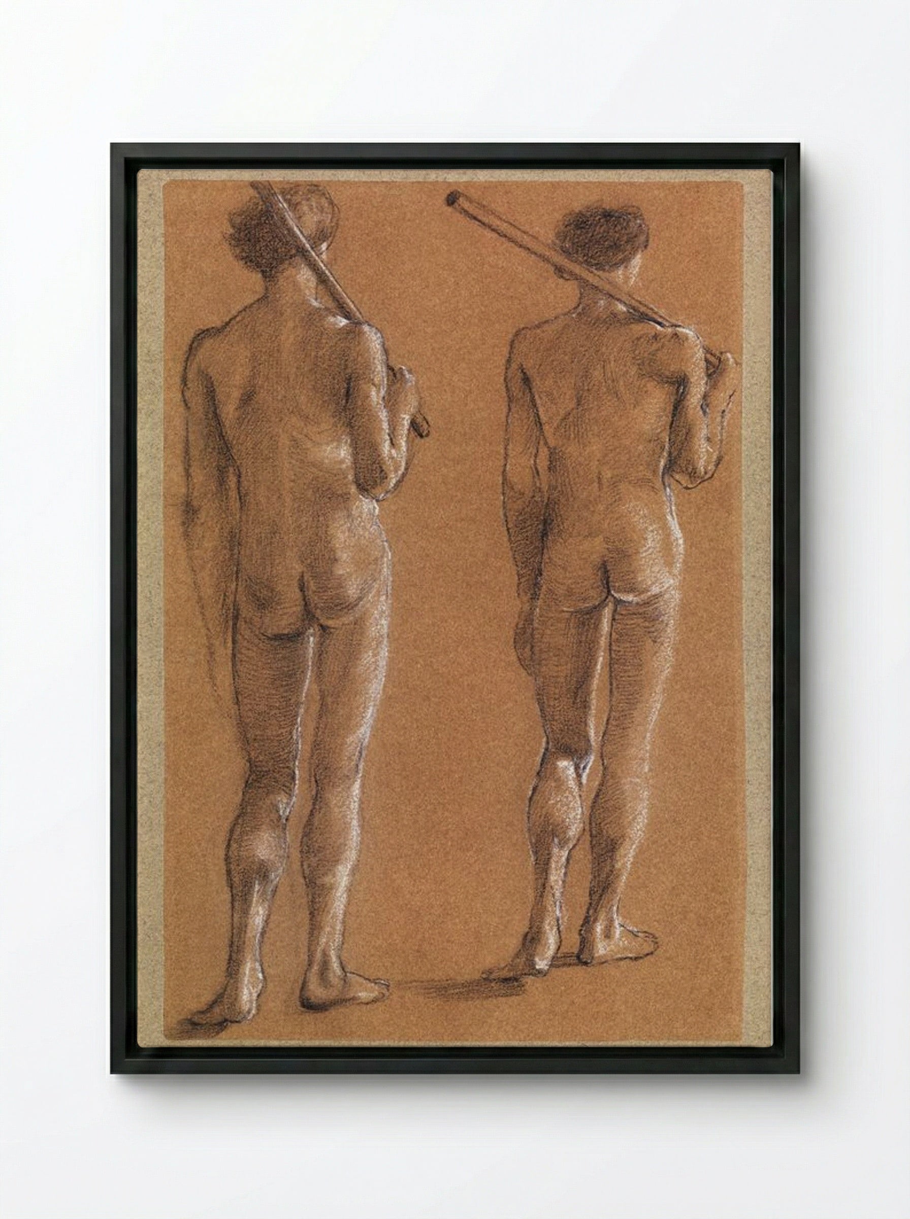 Male Nude Studies of Two Soldiers for 'The Princess Led to the Dragon' - Edward Burne-Jones - Framed Canvas Black