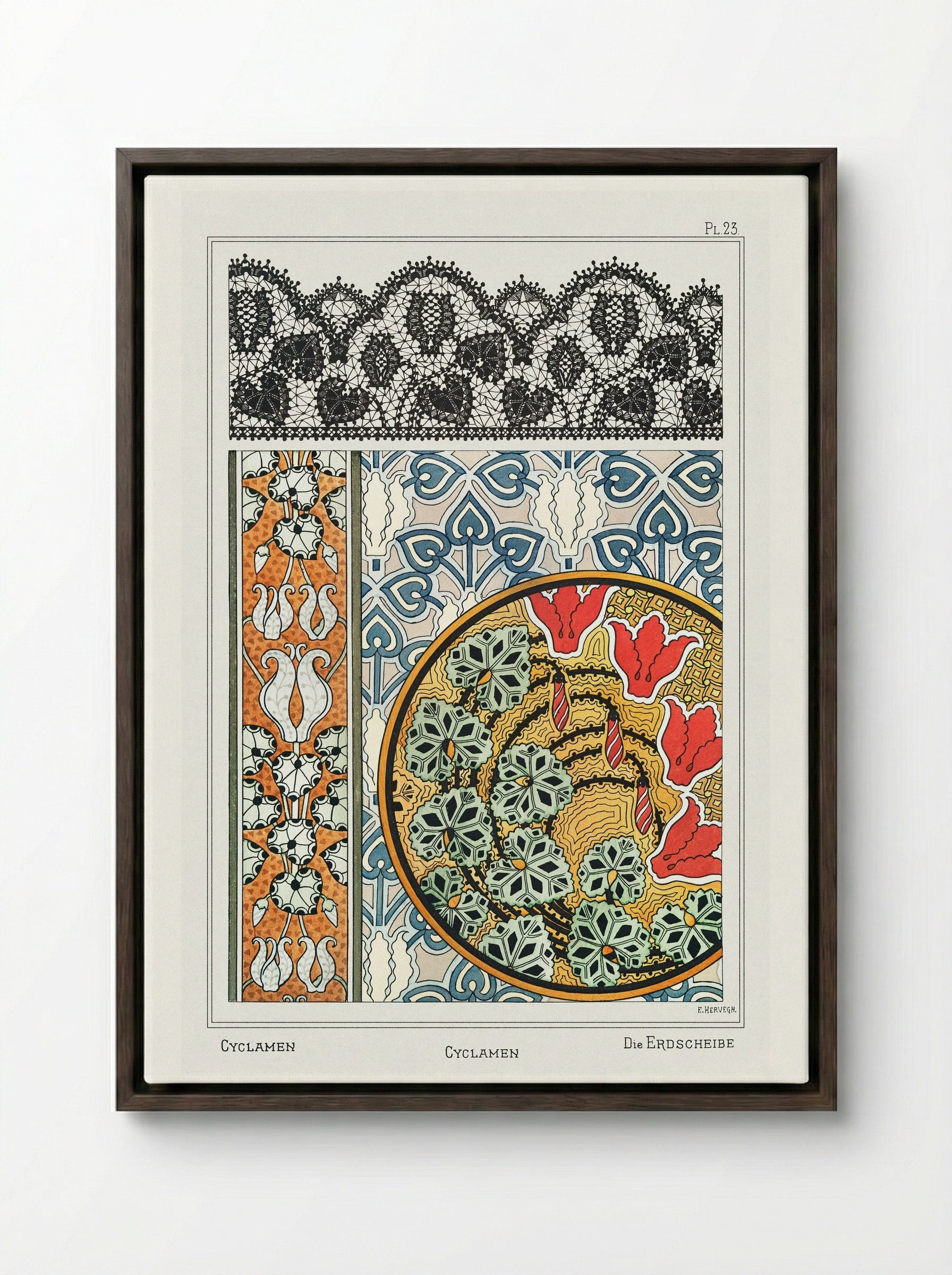 Cyclamen, from 'La Plante et ses Applications ornementales' - Maurice Pillard Verneuil - Framed Canvas Dark Wood