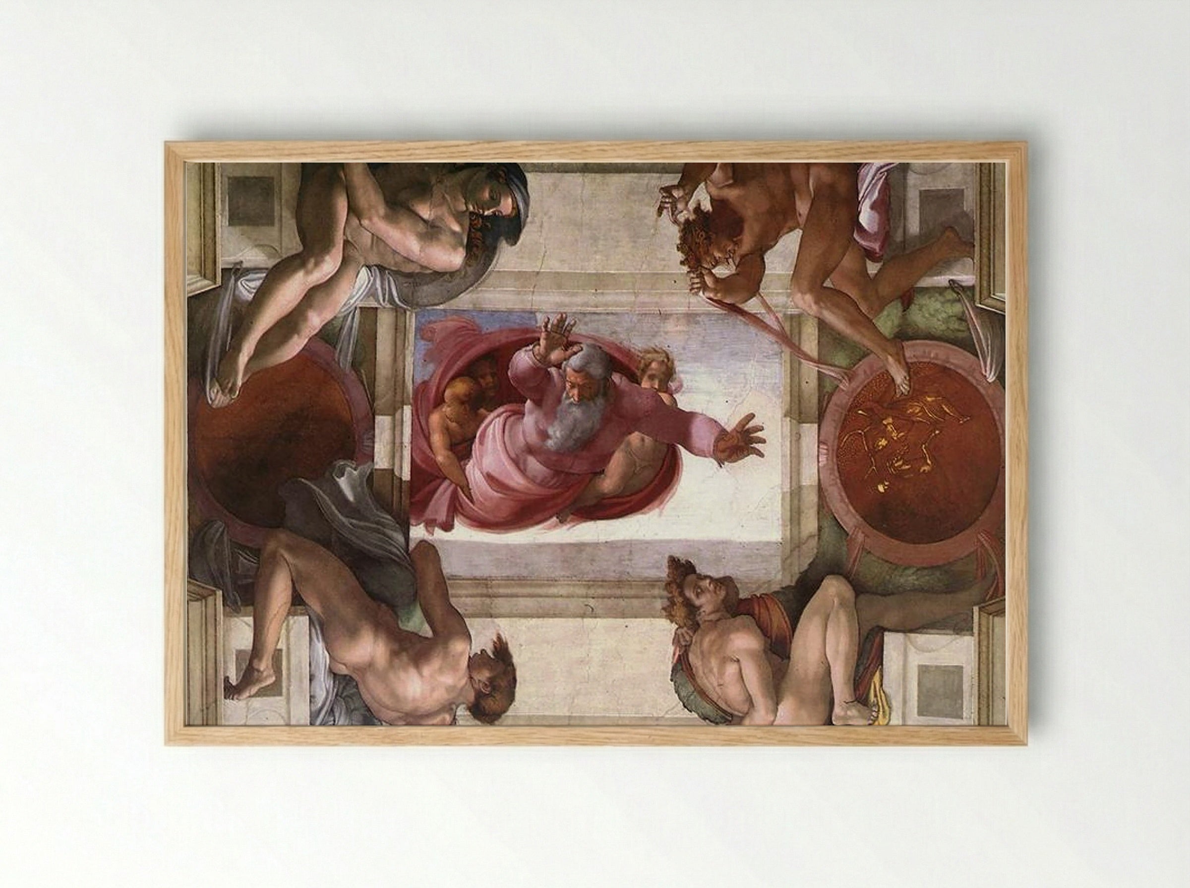Sistine Chapel Ceiling: God Dividing Land and Water - Michelangelo - Framed Print Wood
