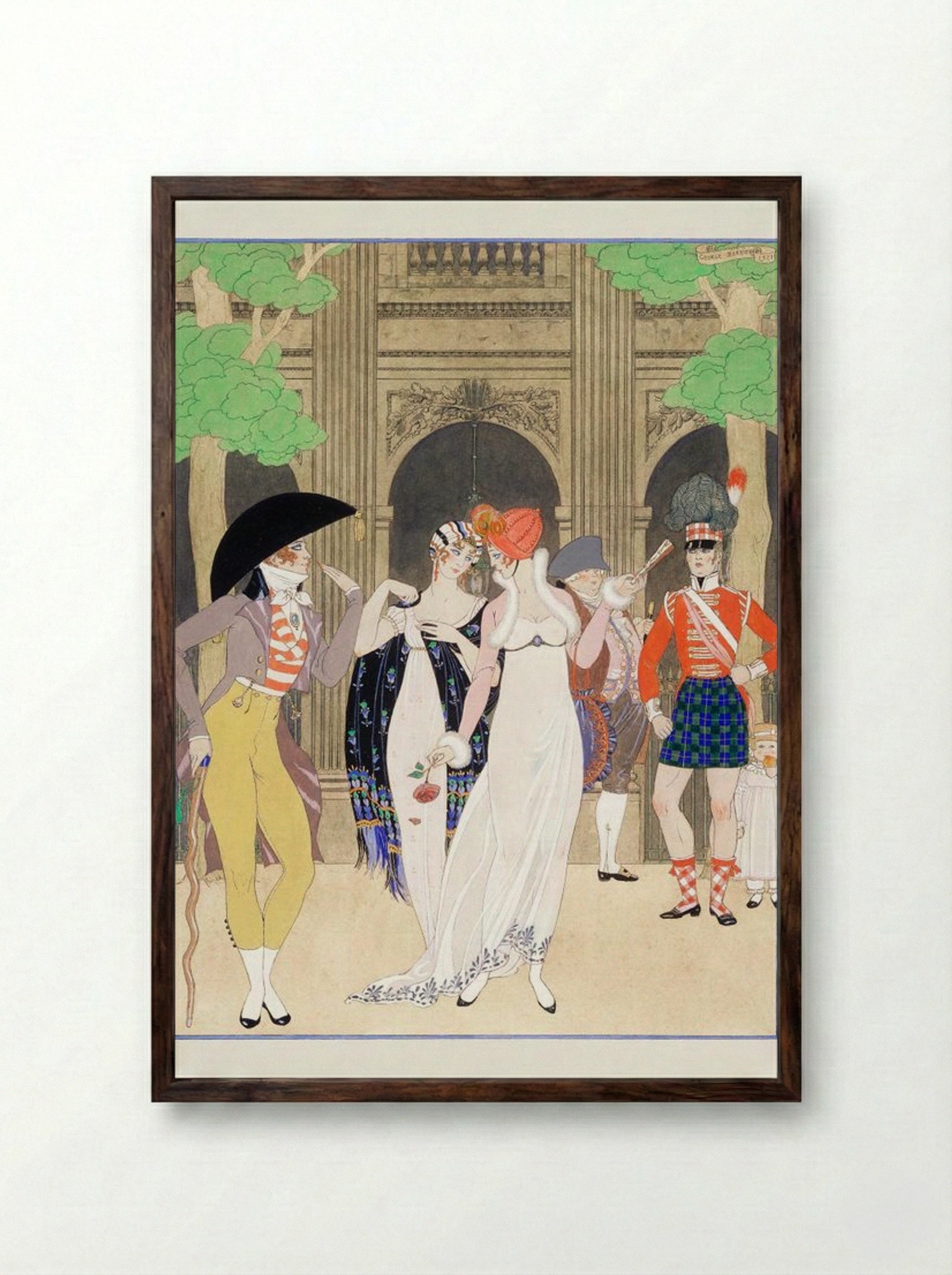 La Merveilleuse au Palais Royal - George Barbier - Framed Print Dark Wood
