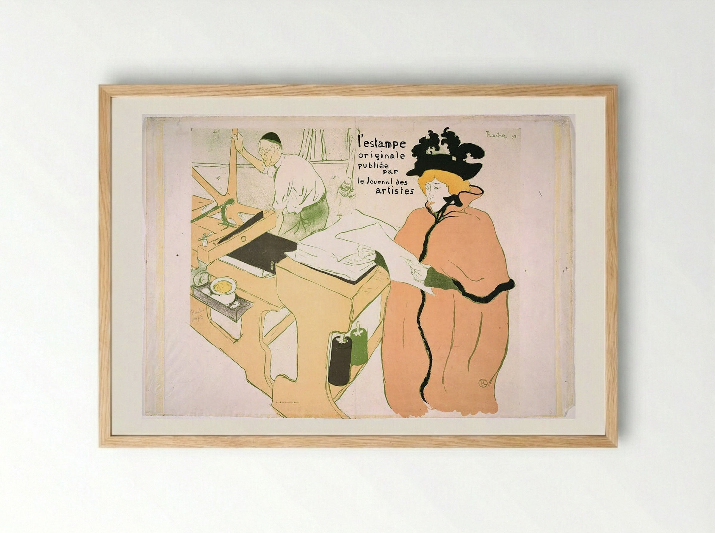 Jane Avril at the Lithography Workshop - Henri de Toulouse-Lautrec - Framed Print Wood
