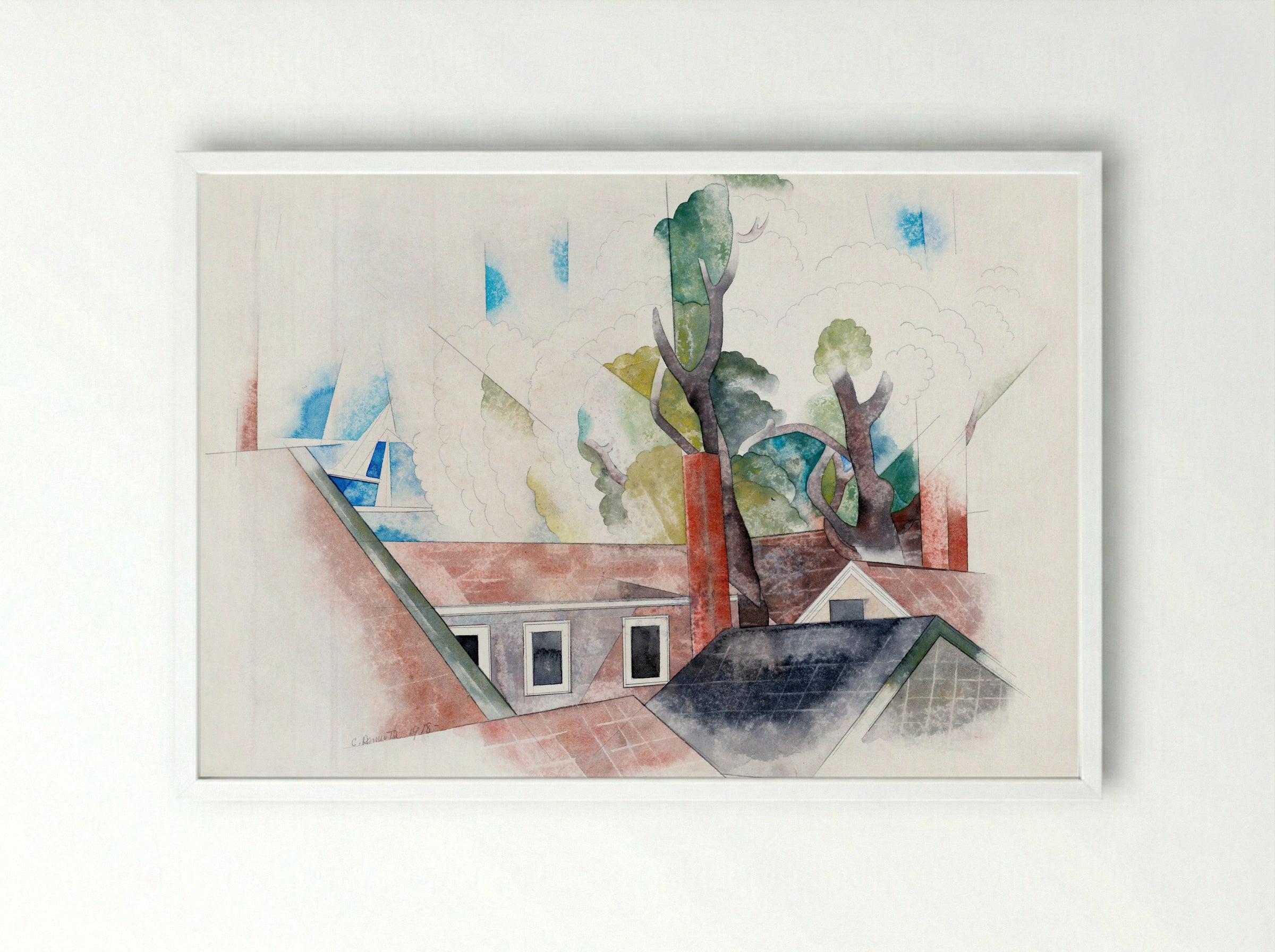Rooftops and Trees - Charles Demuth - Framed Print White