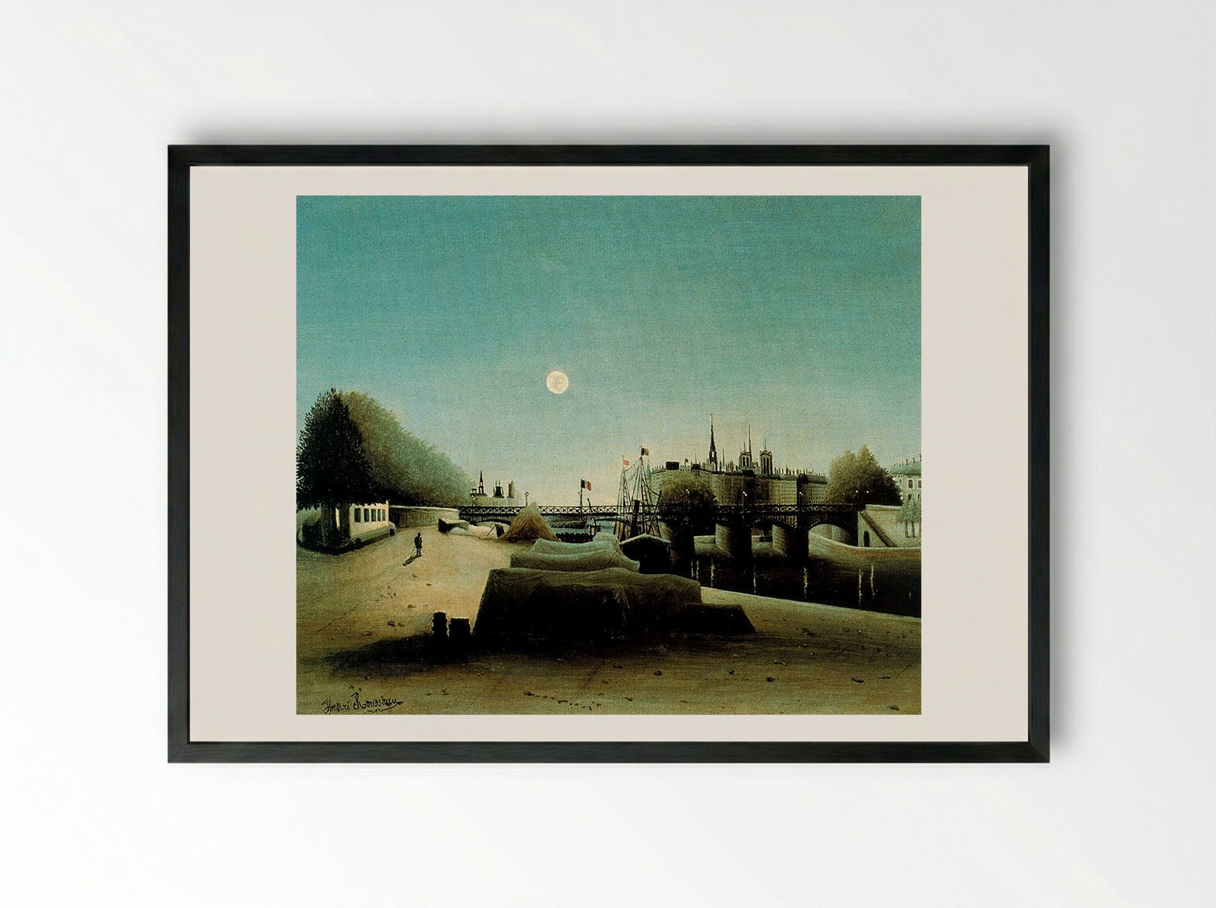 A View of the Ile Saint-Louis from Port Saint-Nicolas, Evening - Henri Rousseau - Framed Print Black