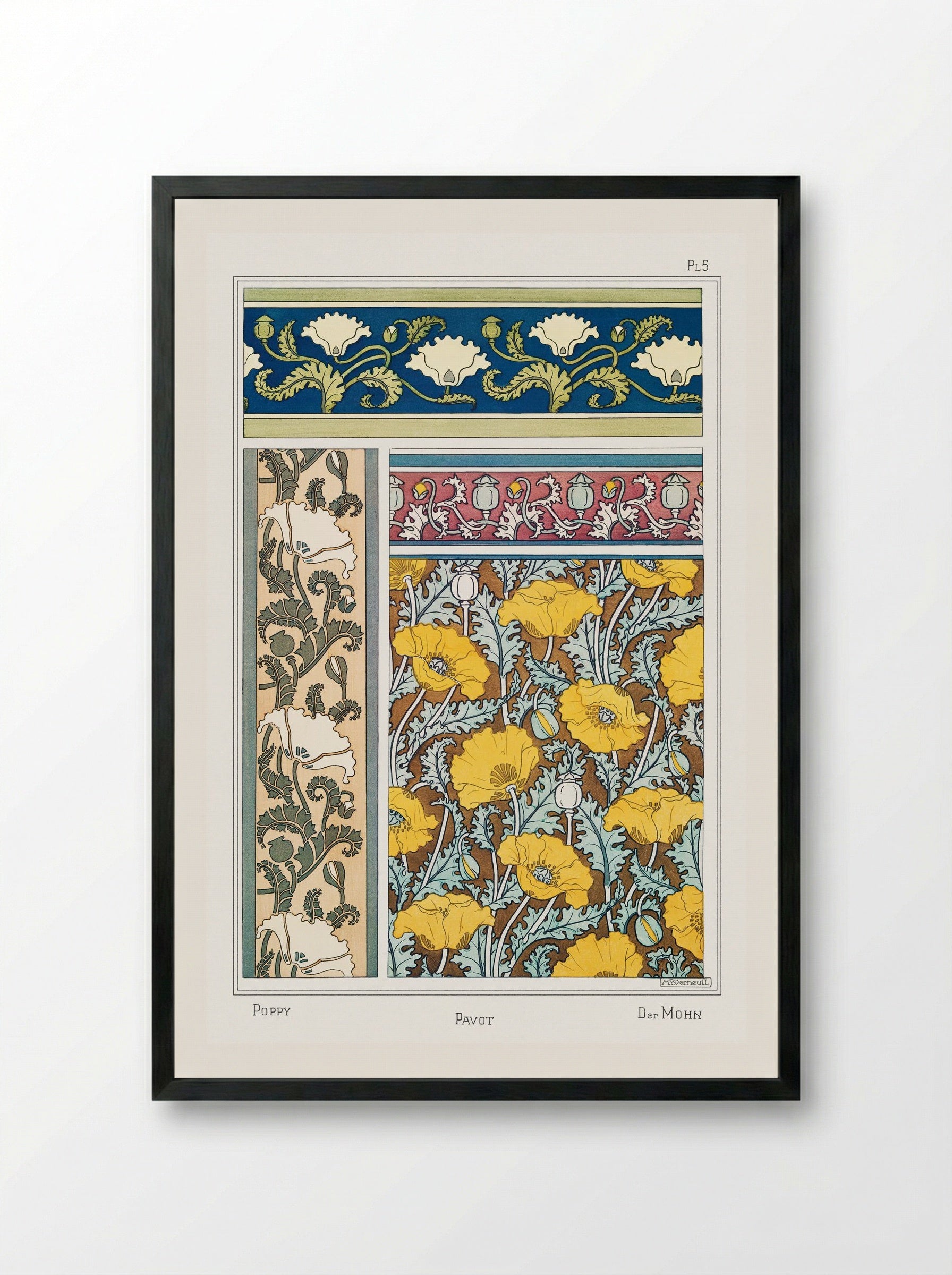 Pavot (Poppy) from La Plante et ses Applications ornementales - Maurice Pillard Verneuil - Framed Print Black