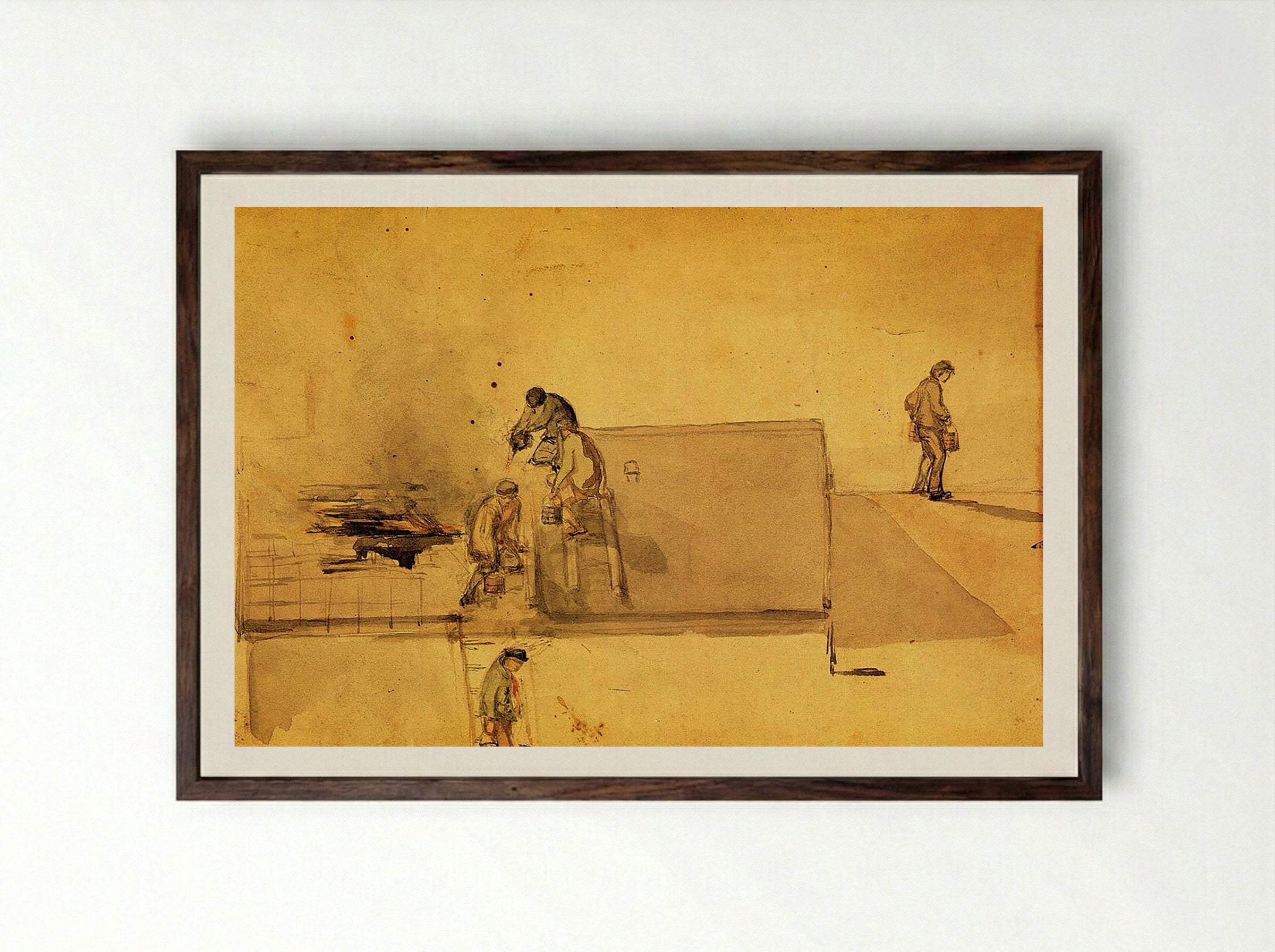 A Fire at Pomfret - Fine Art Print - Framed Print Dark Wood