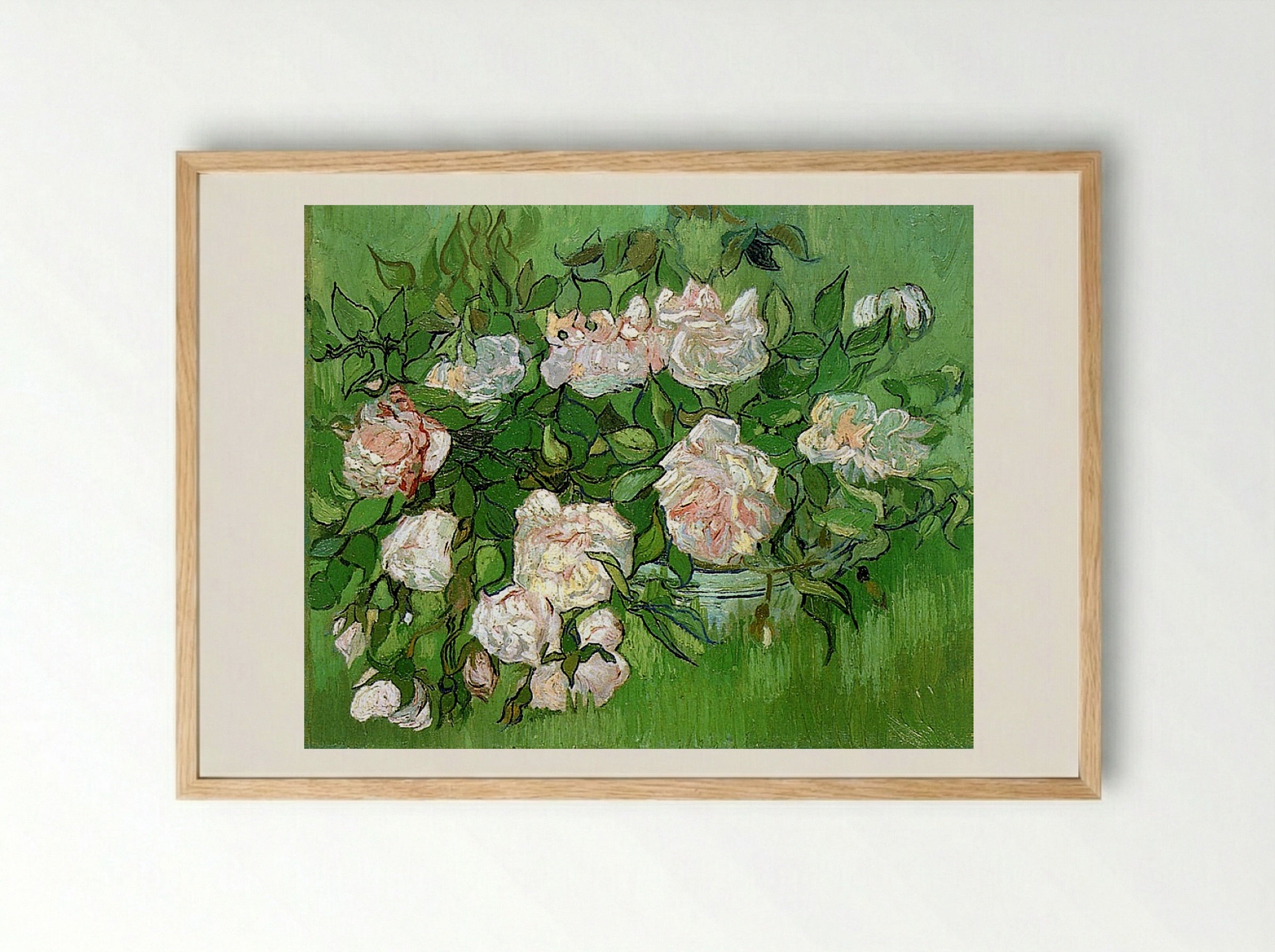 Still Life with Pink Roses - Vincent van Gogh - Framed Print Wood