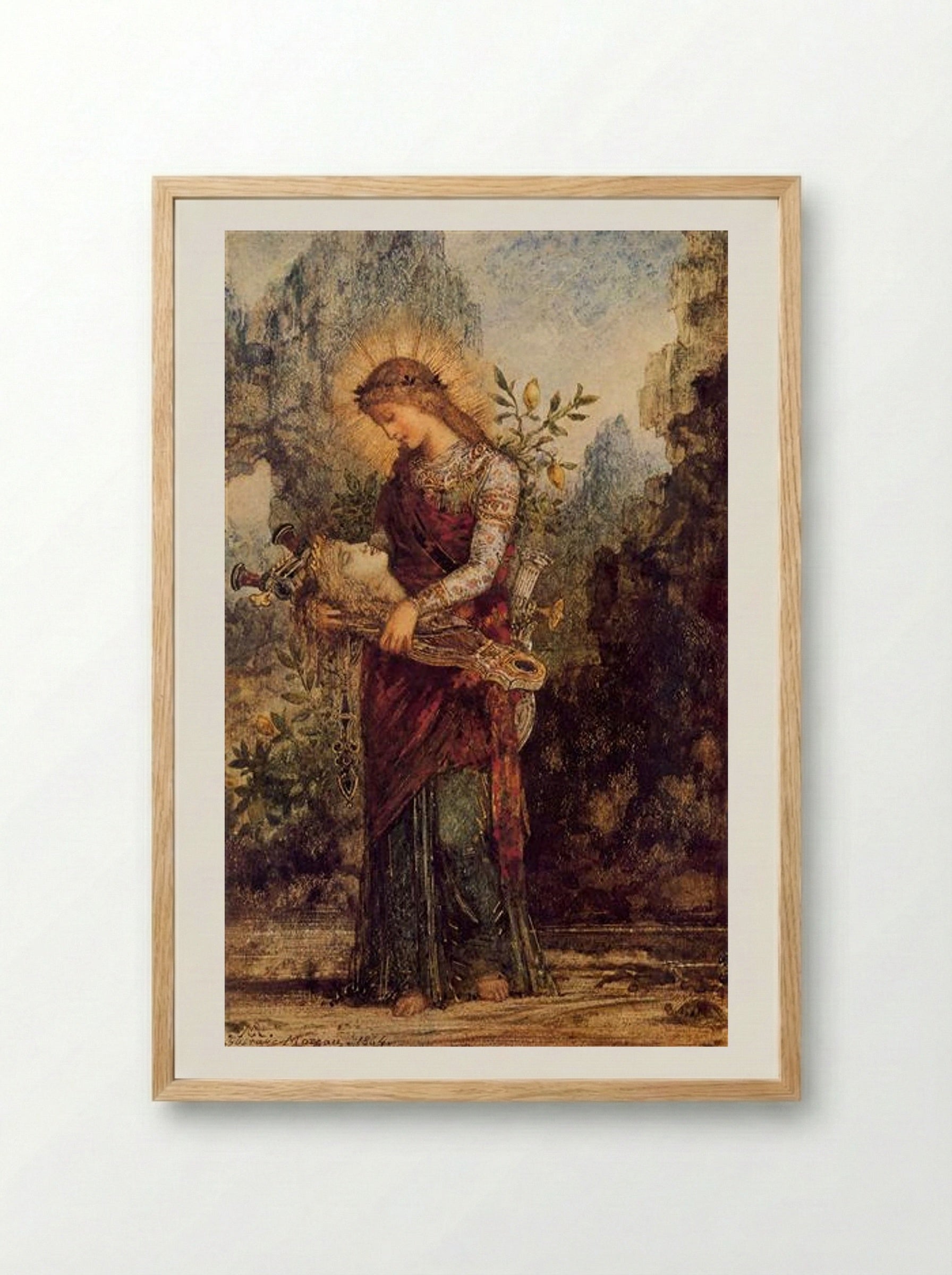 Thracian Girl Carrying the Head of Orpheus - Gustave Moreau - Framed Print Wood