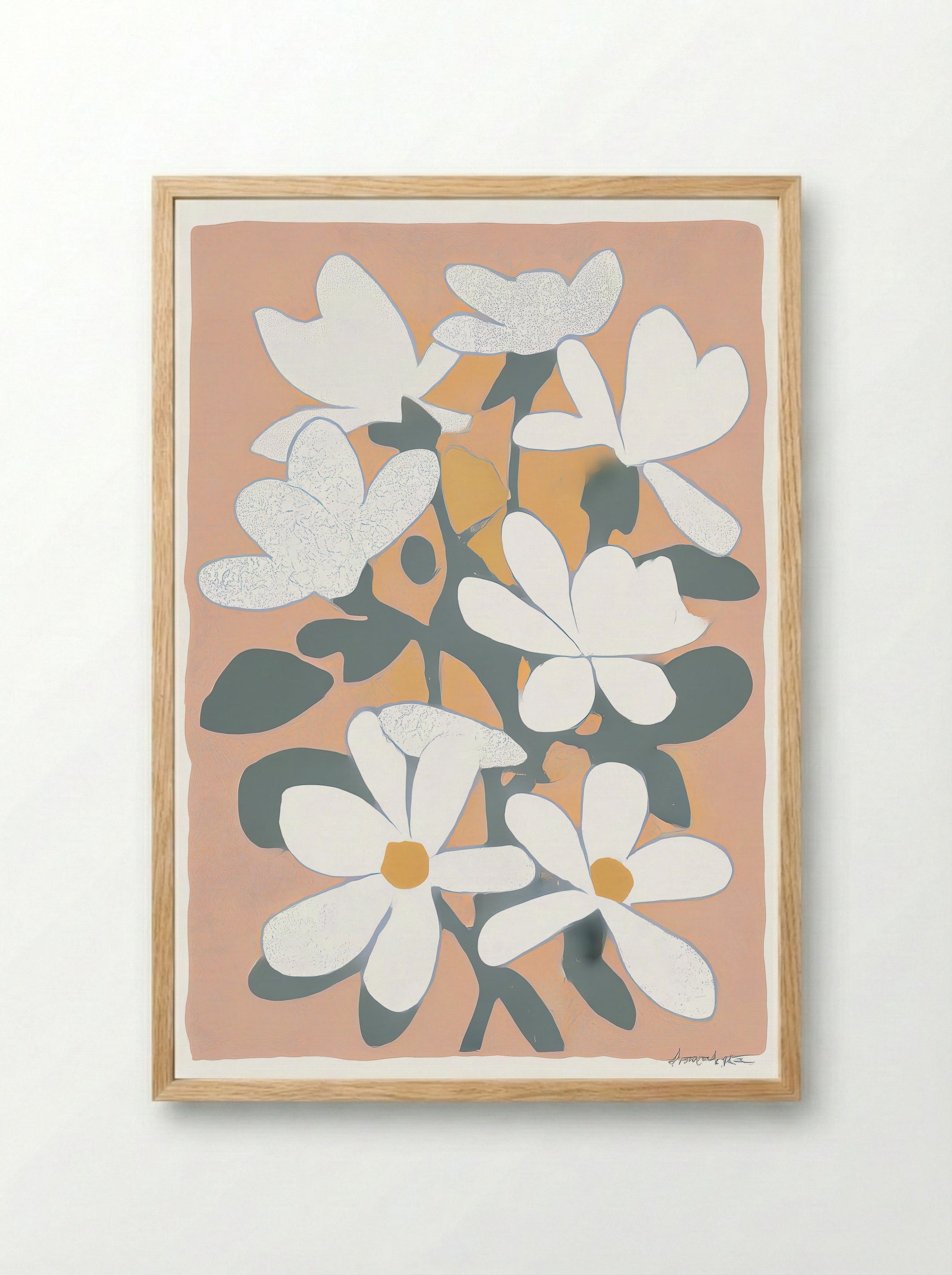 Magnolia Field Soft Bloom Floral Art Print - Framed Print Wood