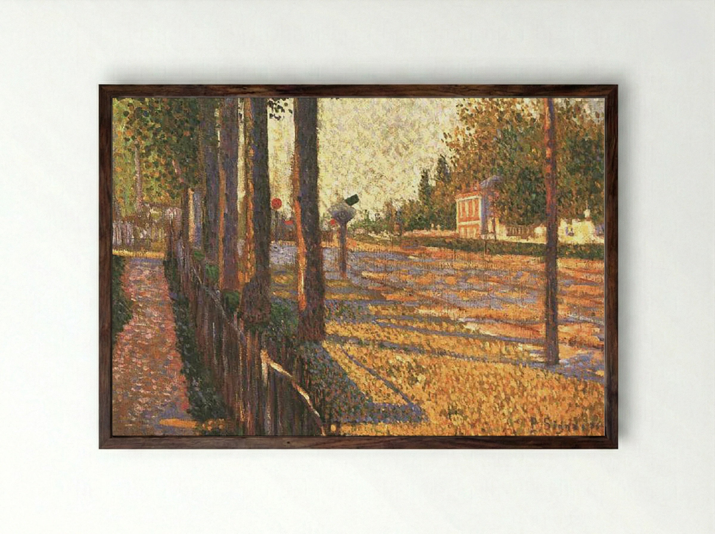 The Railway at Bois-Colombes - Paul Signac - Framed Print Dark Wood