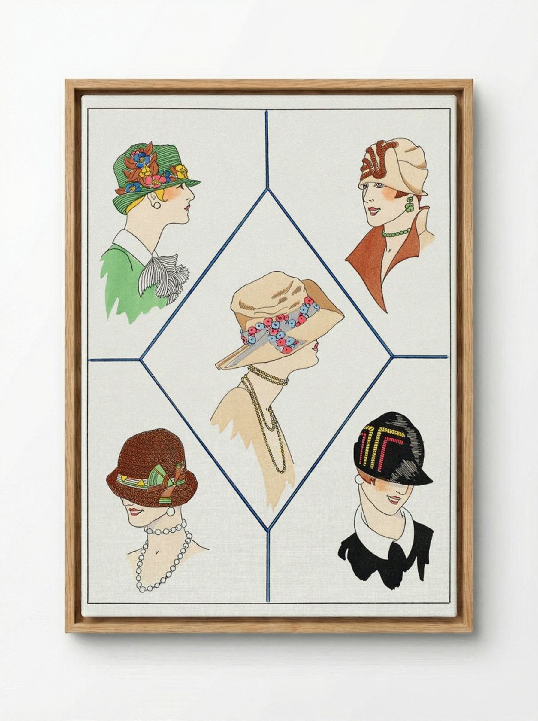 Five Different Women's Hats - Jeanne Duc - Framed Canvas Wood